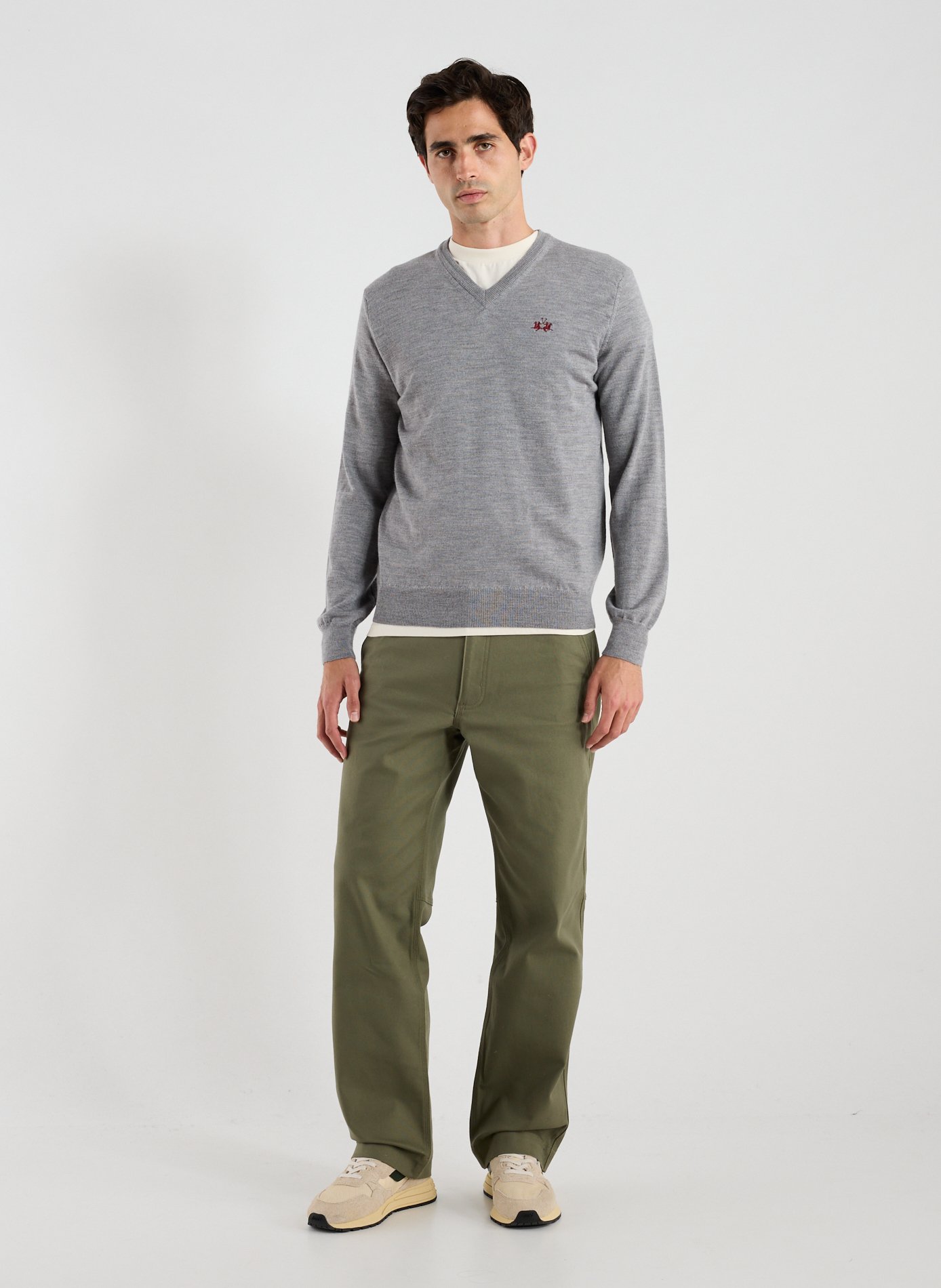 Pull col V en laine LA MARTINA Gris