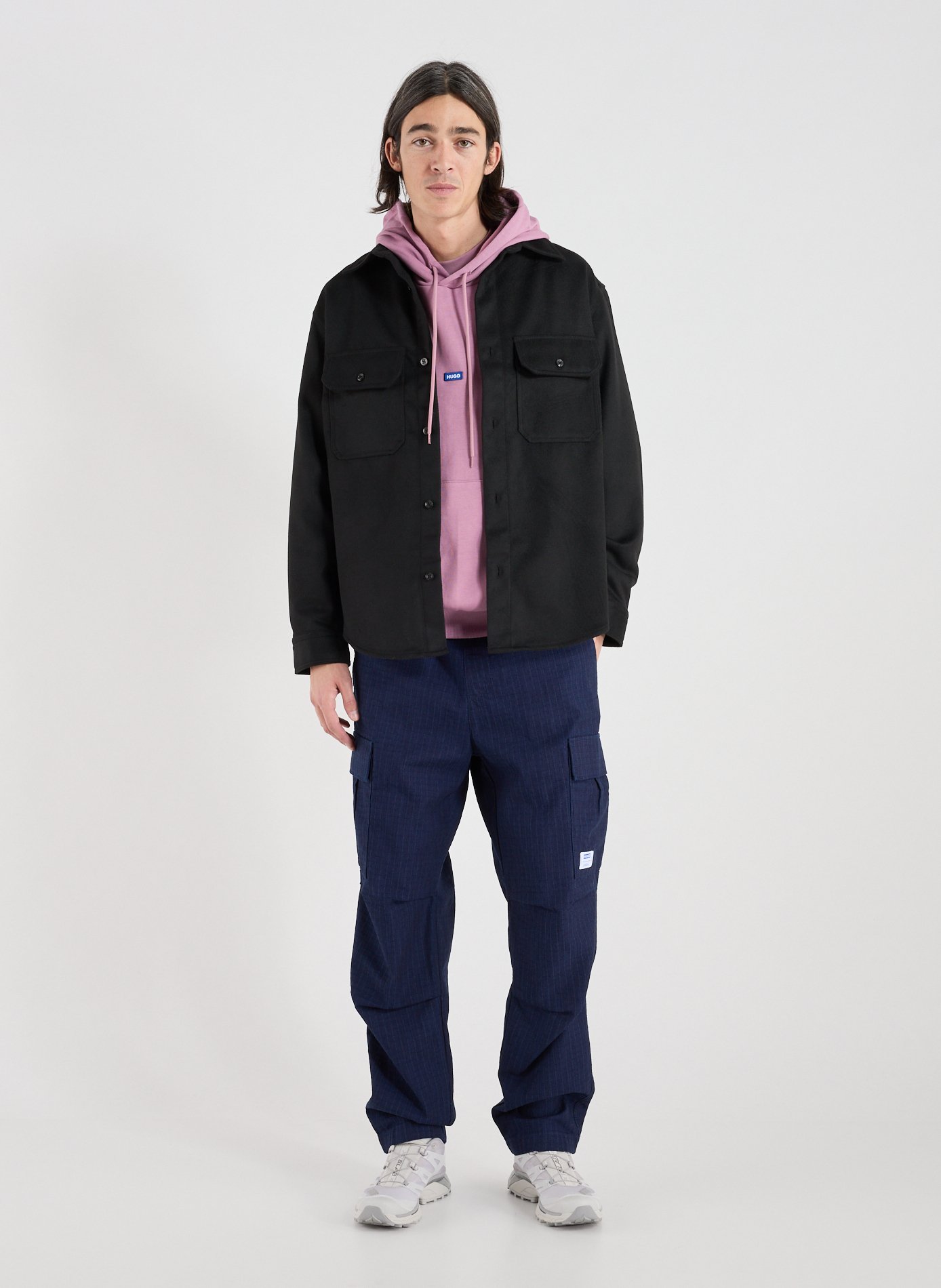 Oversized brushed flannel shirt HUGO BLUE Black