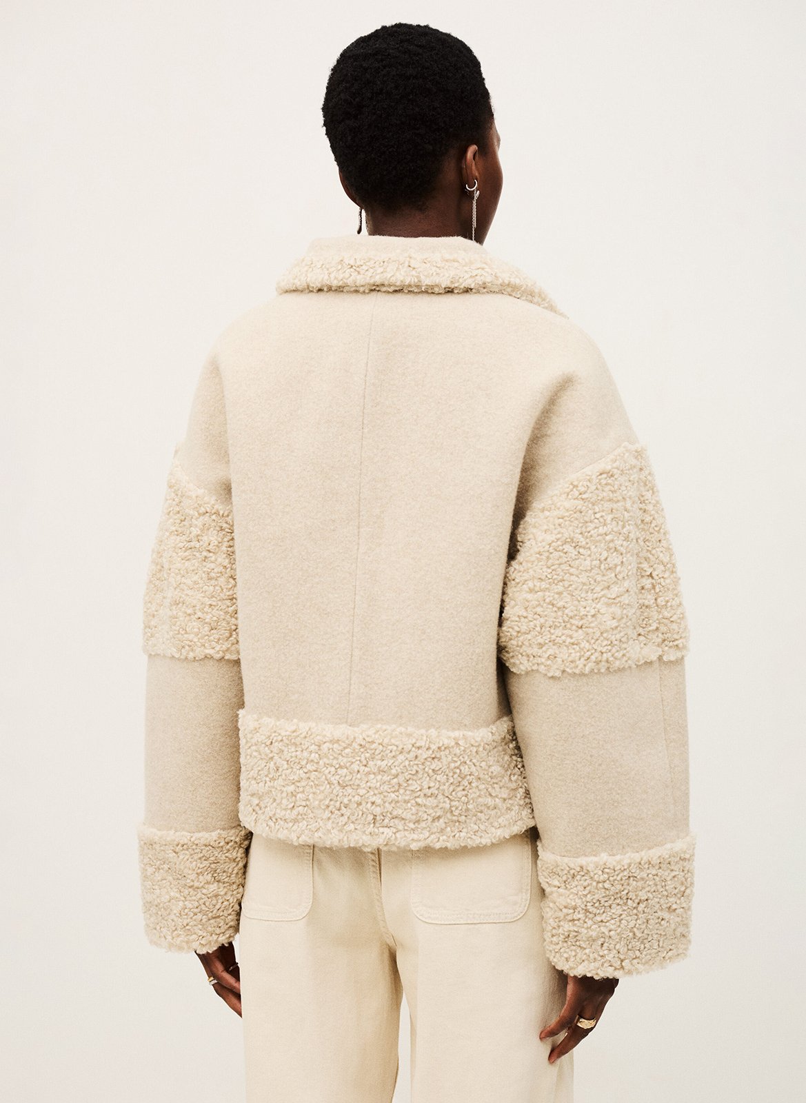 Manteau court col tailleur effet fourrure fleet BA&SH Beige