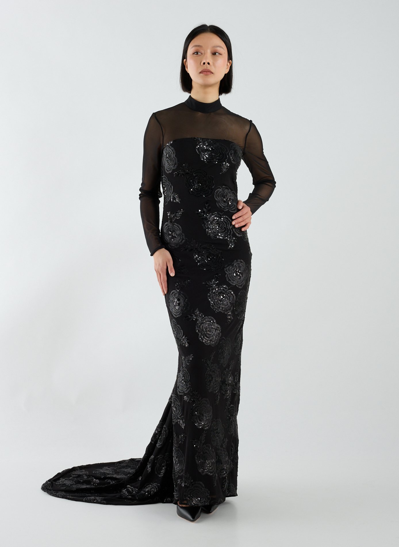 Robe longue à broderies sequins ROTATE Noir