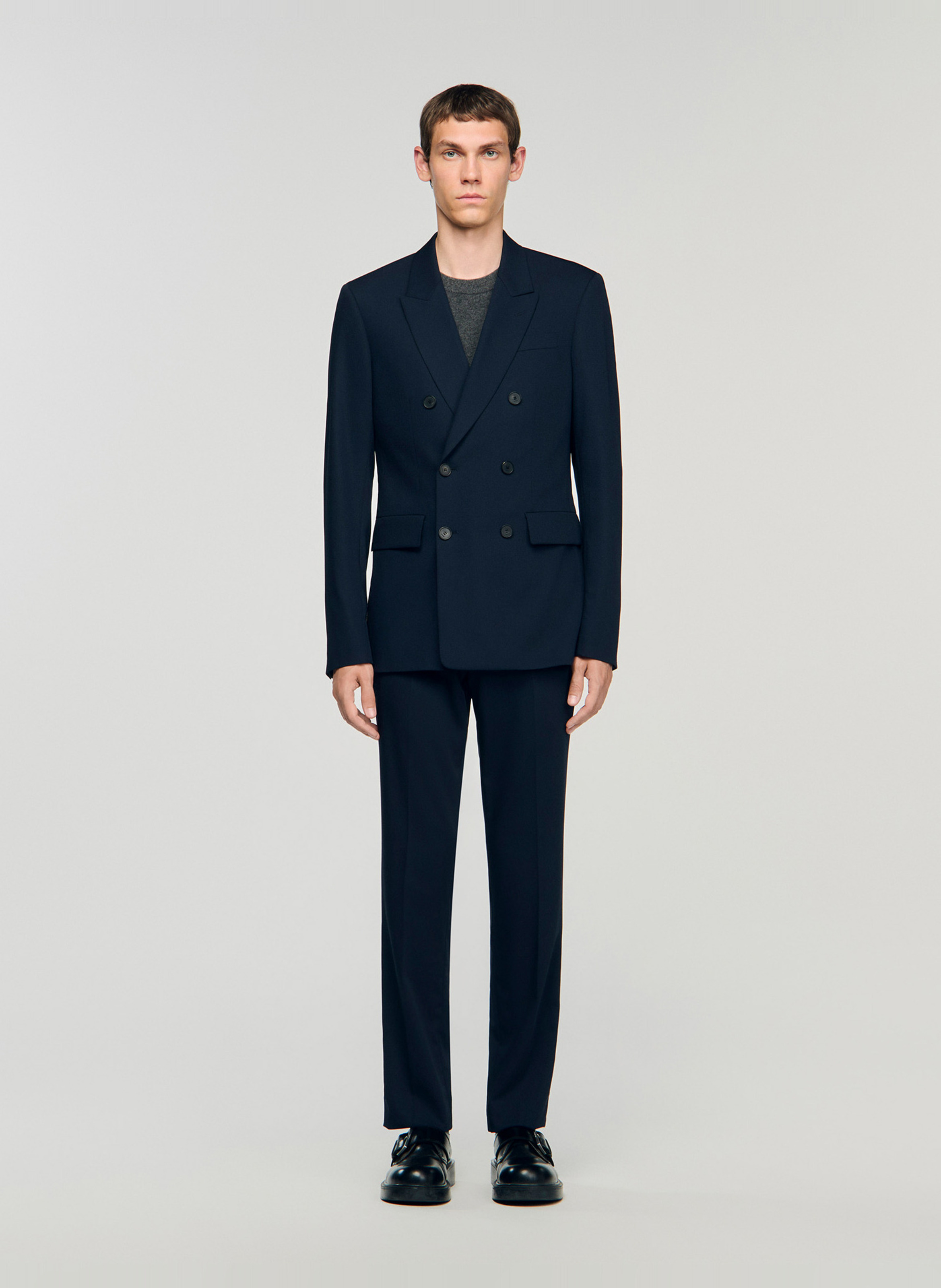 Veste de costume droite en laine SANDRO Bleu