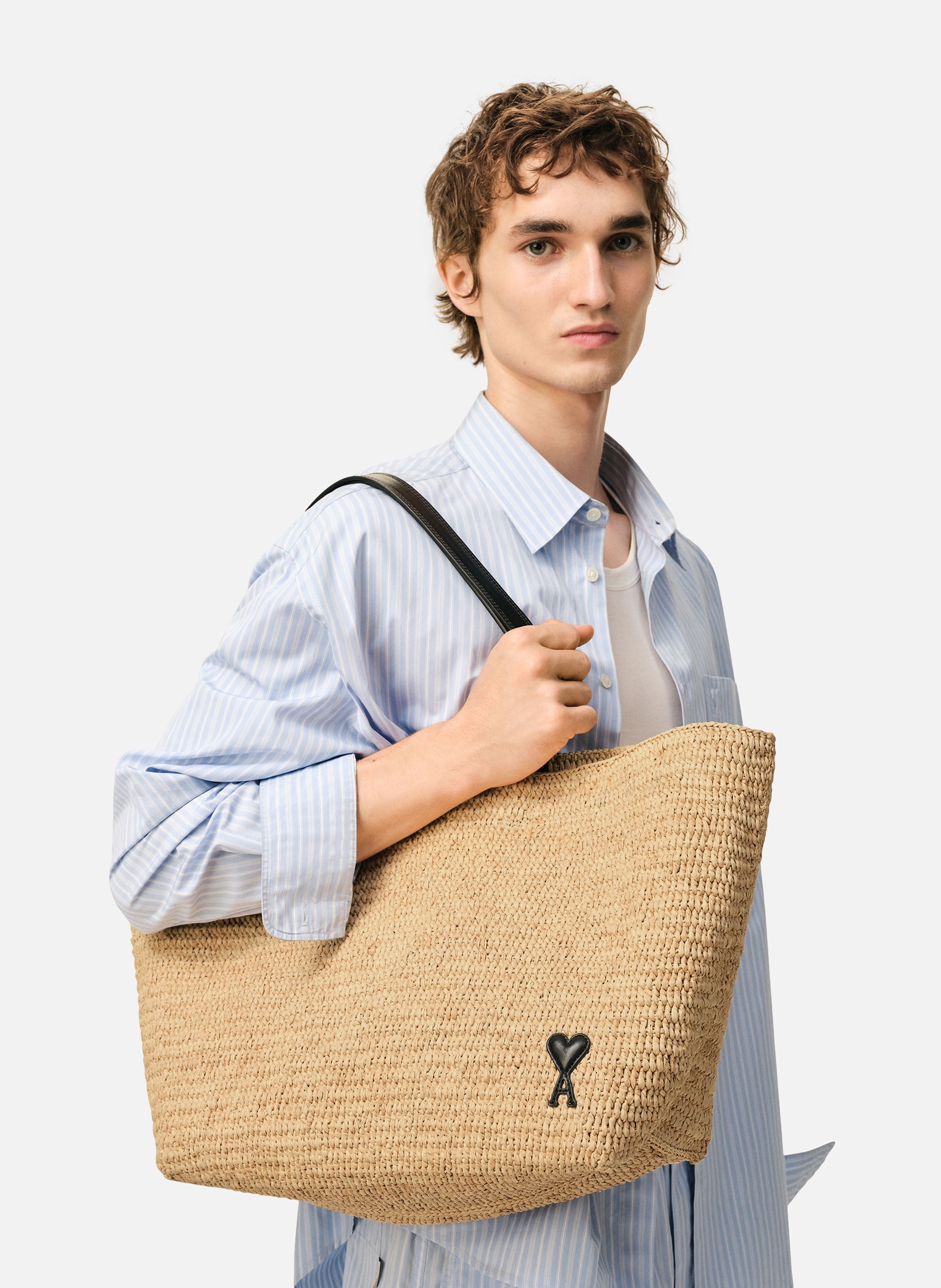 Cabas ami de coeur naturel en raphia unisexe AMI PARIS Beige