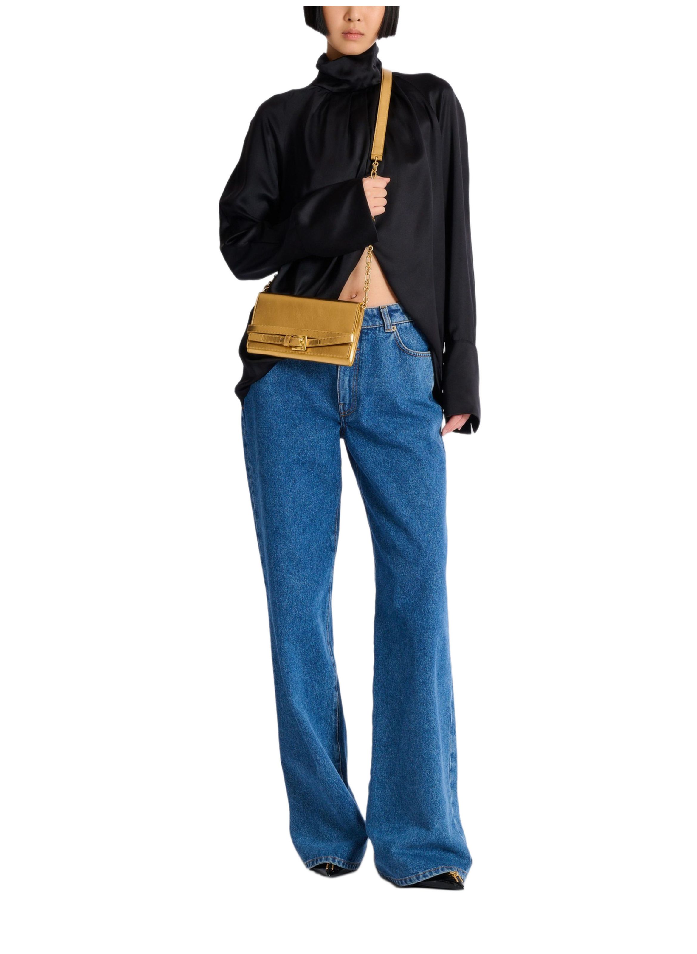 Portefeuille shuffle en cuir lamé BALMAIN Doré