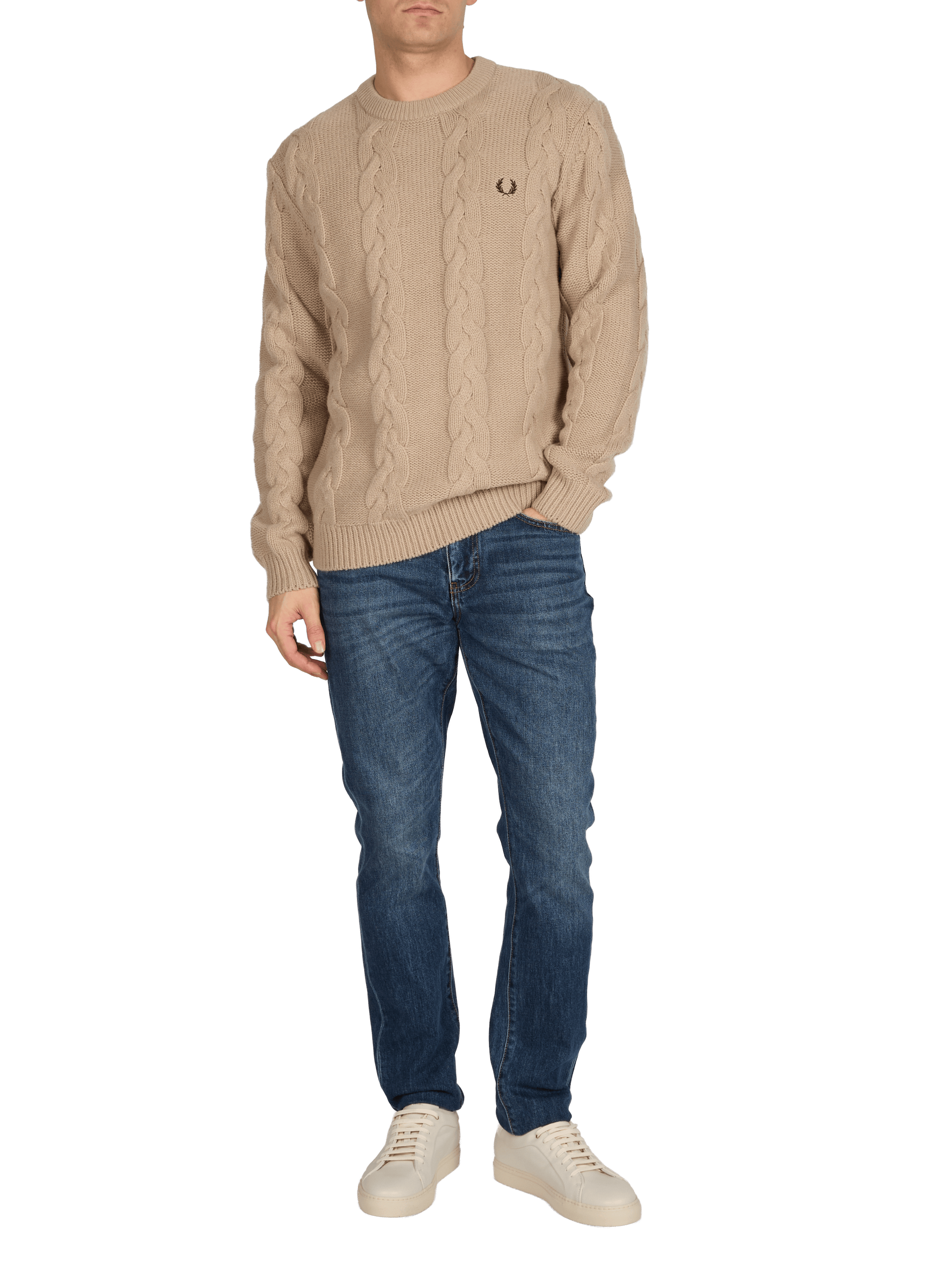 Pull mailles à col rond en coton FRED PERRY Beige