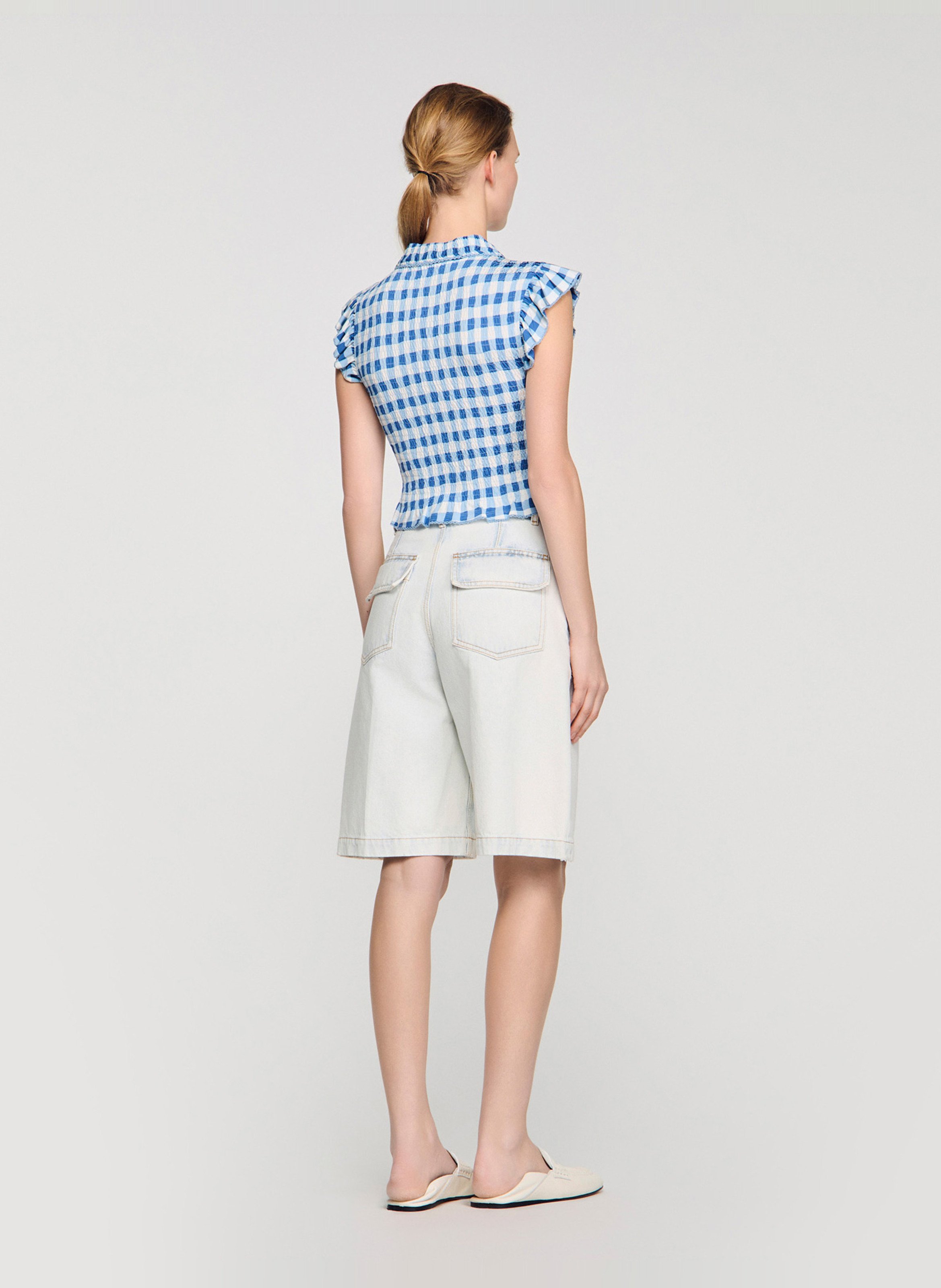 Top col classique à carreaux SANDRO Bleu