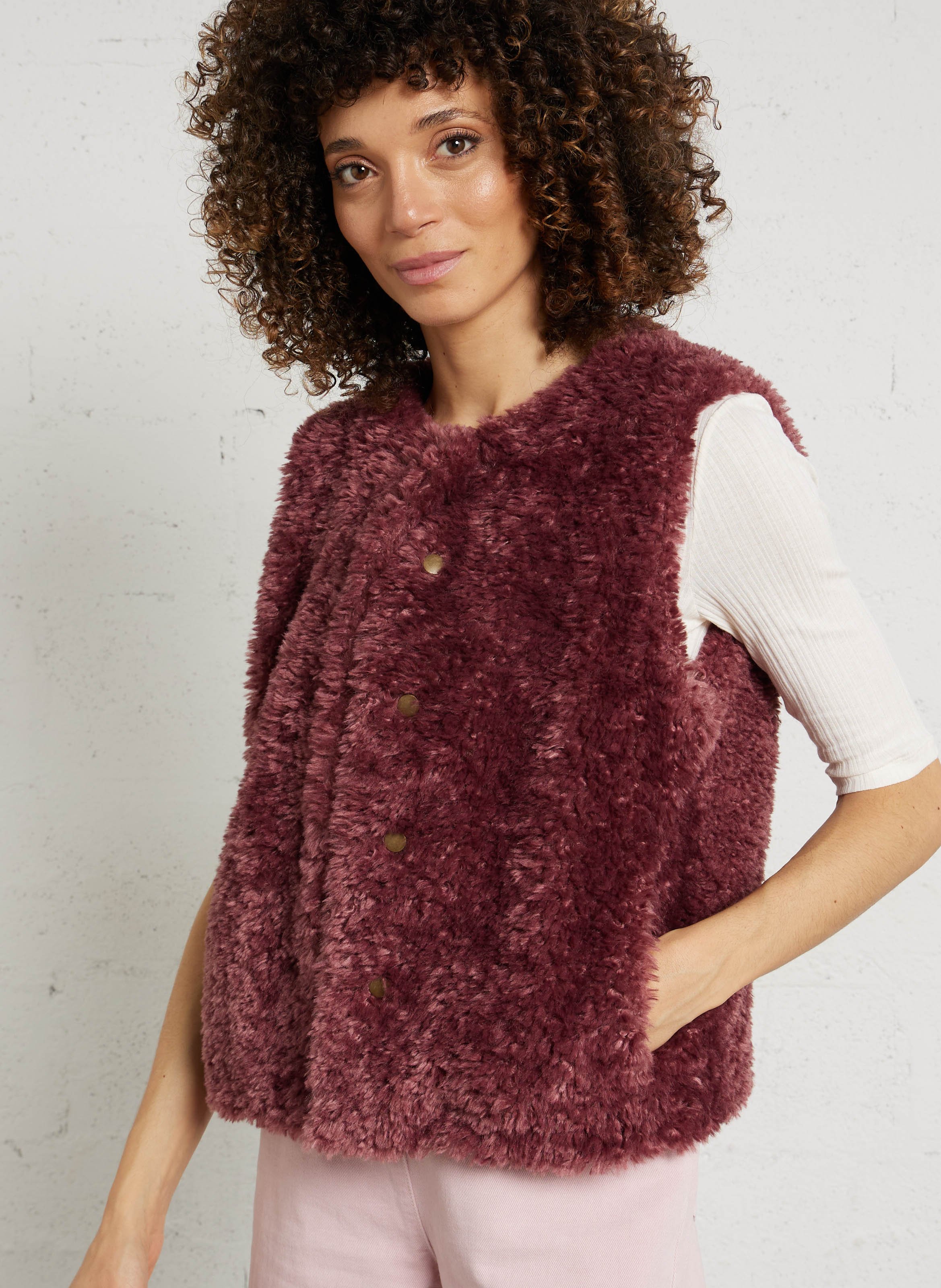 Veste droite col rond en fourrure synthétique brooklyn MAISON 123 Rose