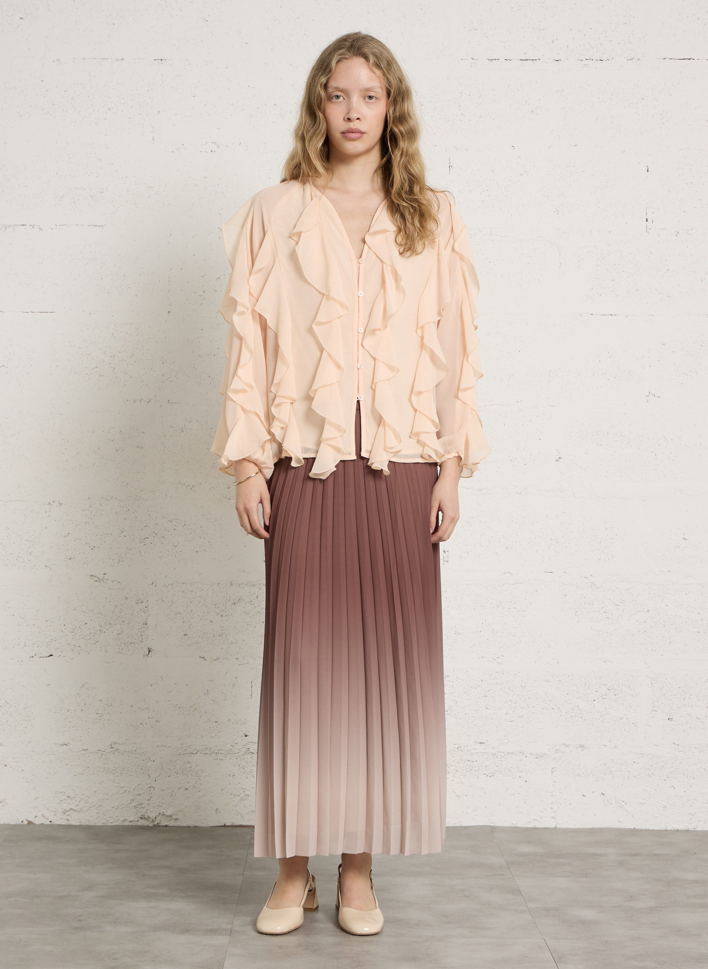 Jupe midi évasée plissée odessa MAISON 123 Rose