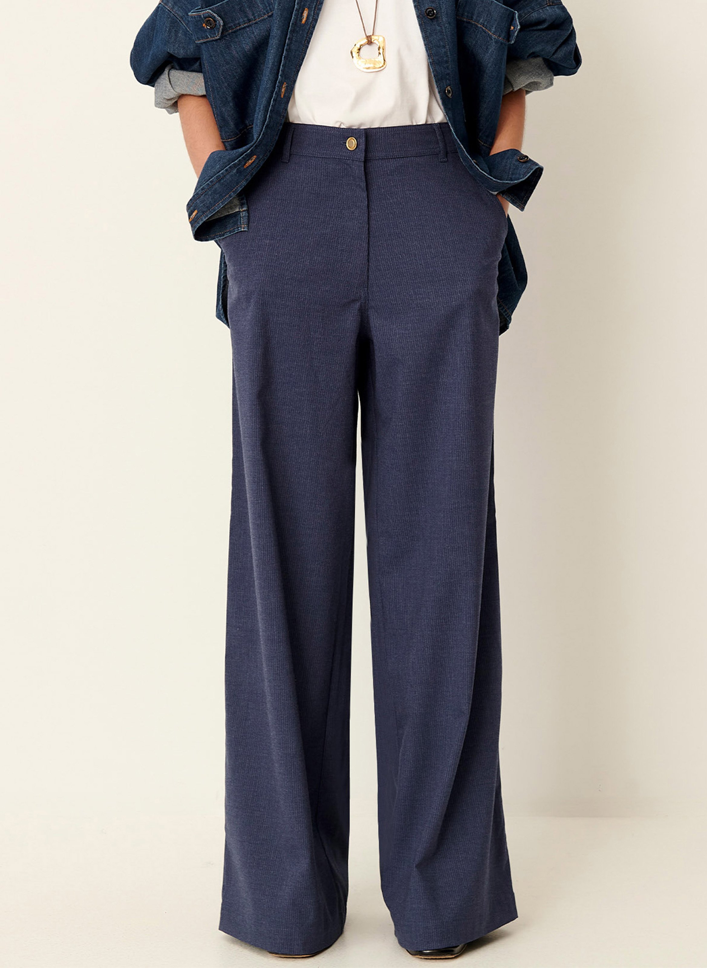 Pantalon large en lin mélangé dasum SESSUN Bleu