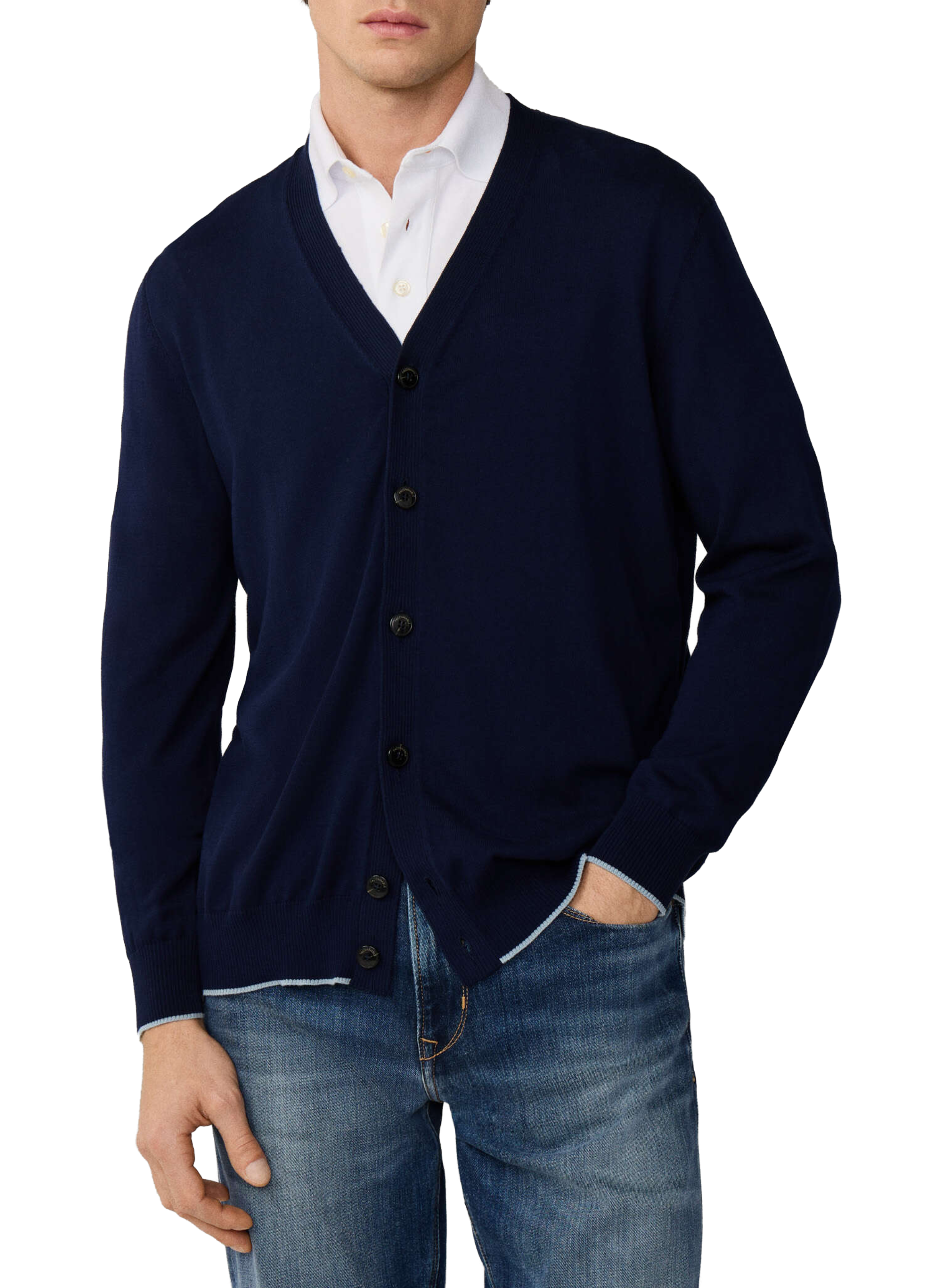 Buttoned V-neck cotton vest FACONNABLE Blue