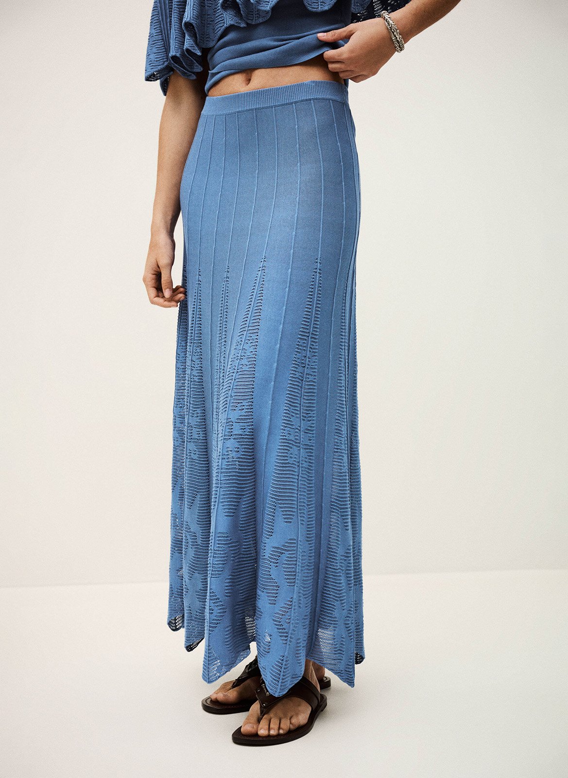 Jupe longue évasée à détails ajourés serta BA&SH Bleu