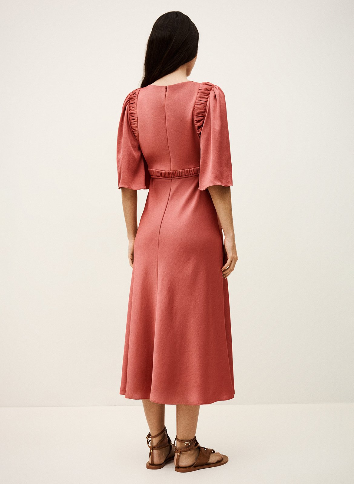 Robe midi satinée col v charlotte BA&SH Rose