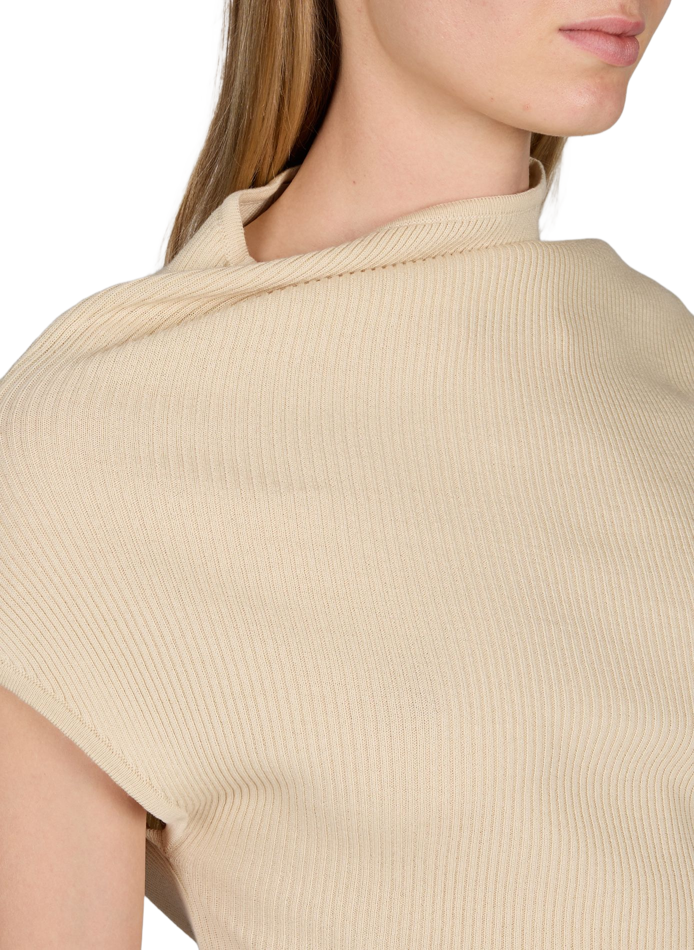 Top Sophia asymétrique en coton, soie et lin R2W Beige