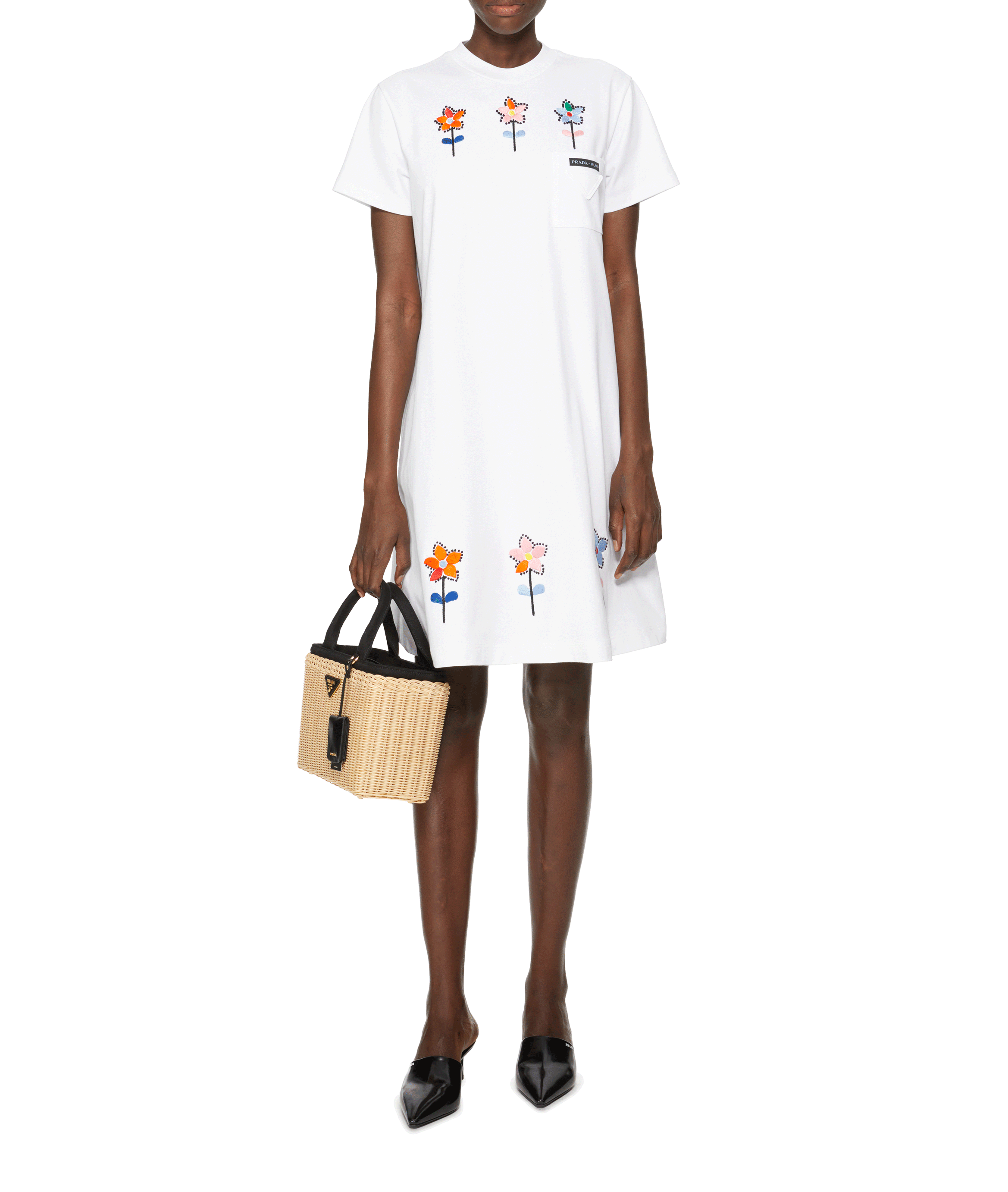 Embroidered cotton Dress PRADA White