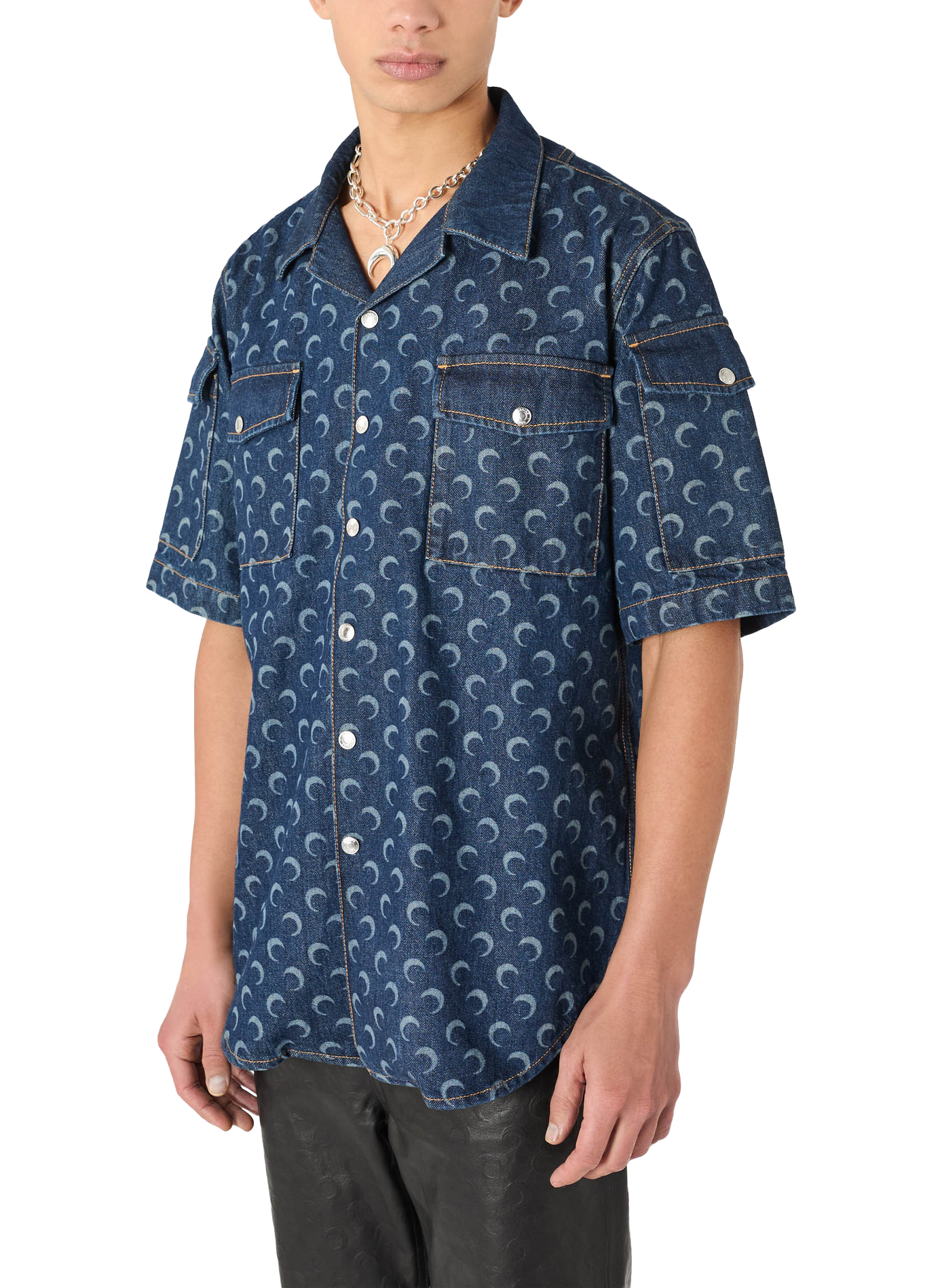 Chemise ample à manches courtes en denim bleu nuit MARINE SERRE Bleu