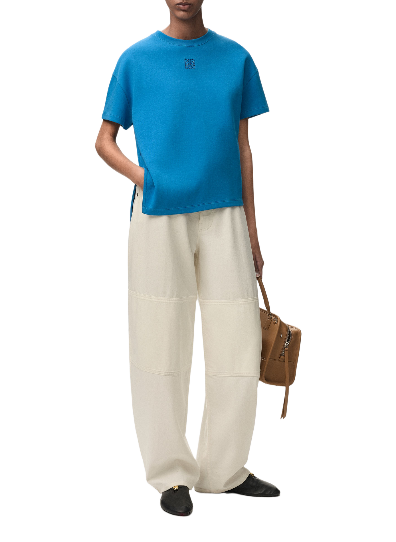 Asymmetric blended cotton T-shirt LOEWE Blue