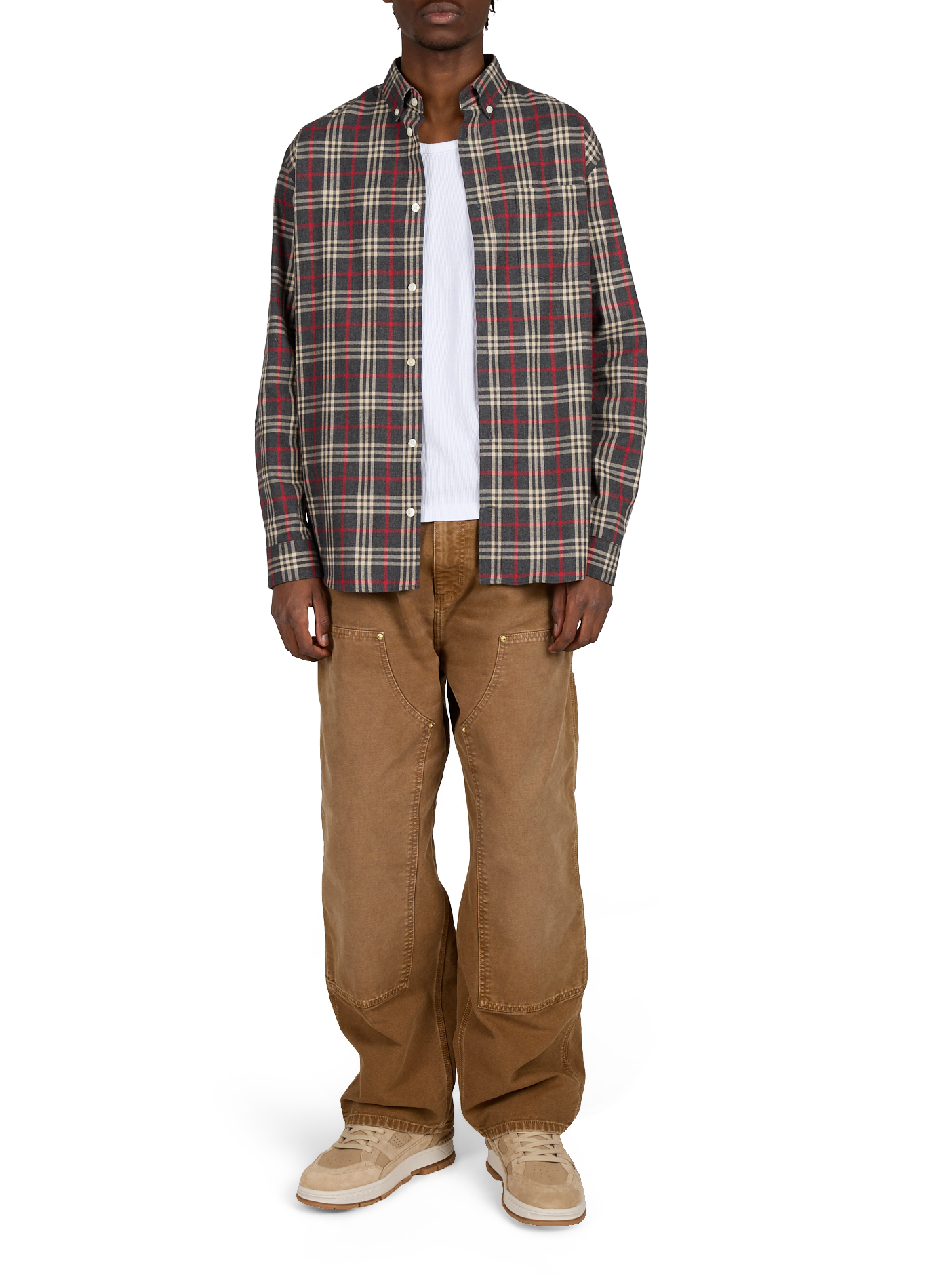 Iflane checkered cotton shirt with American collar | Grey AU PRINTEMPS PARIS Men