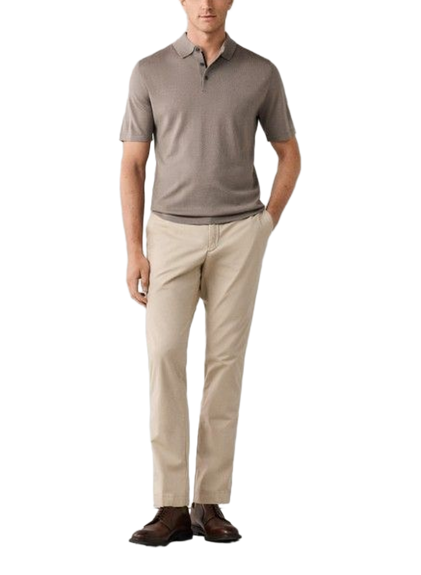 Polo droit en laine et soie HACKETT Beige
