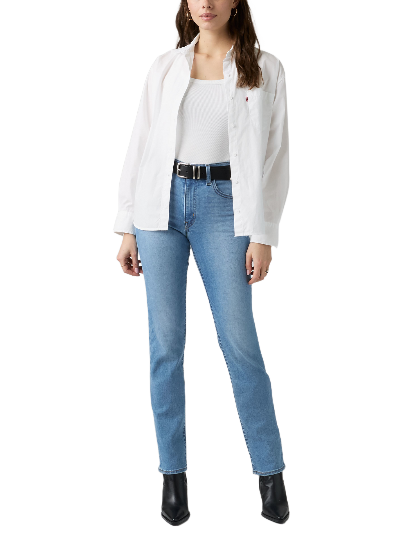 Slim jeans 722 met hoge taille van gemengd katoen LEVI'S Blauw