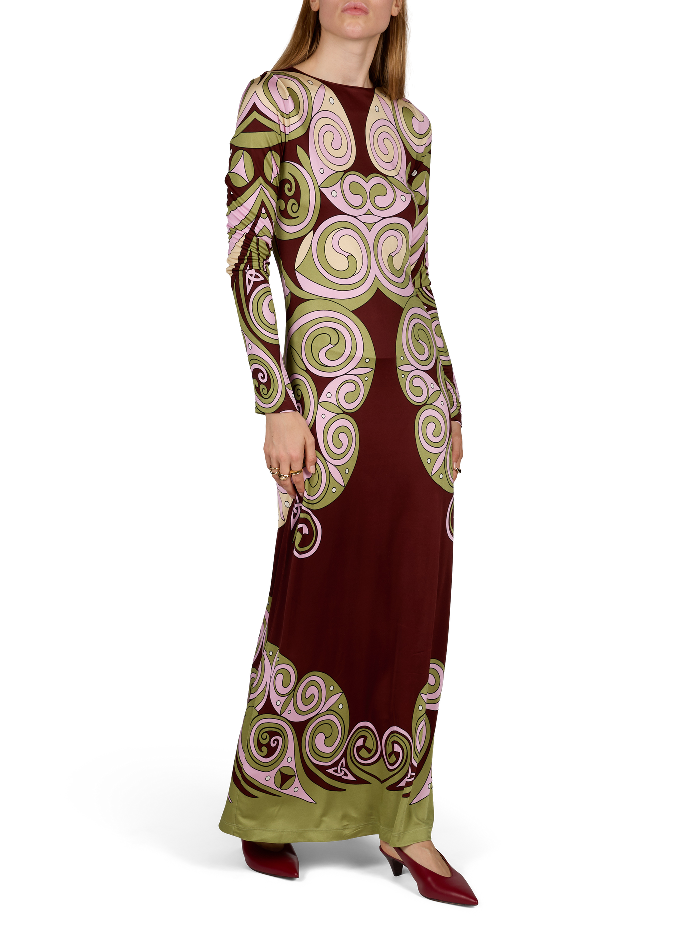 Printed maxi dress with round neckline LA DOUBLEJ Red