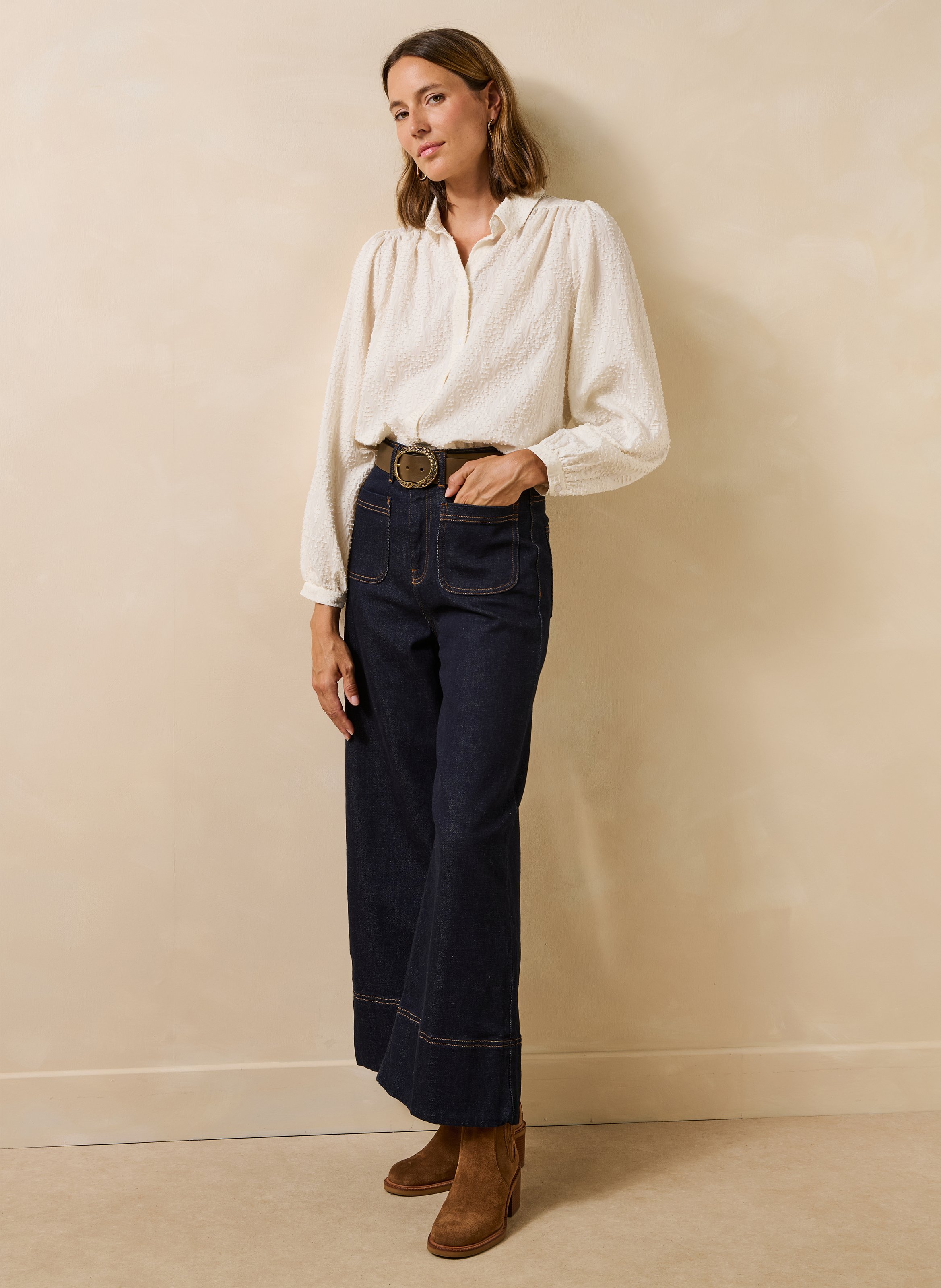 Recht shirt met lange mouwen LA FEE MARABOUTEE Wit