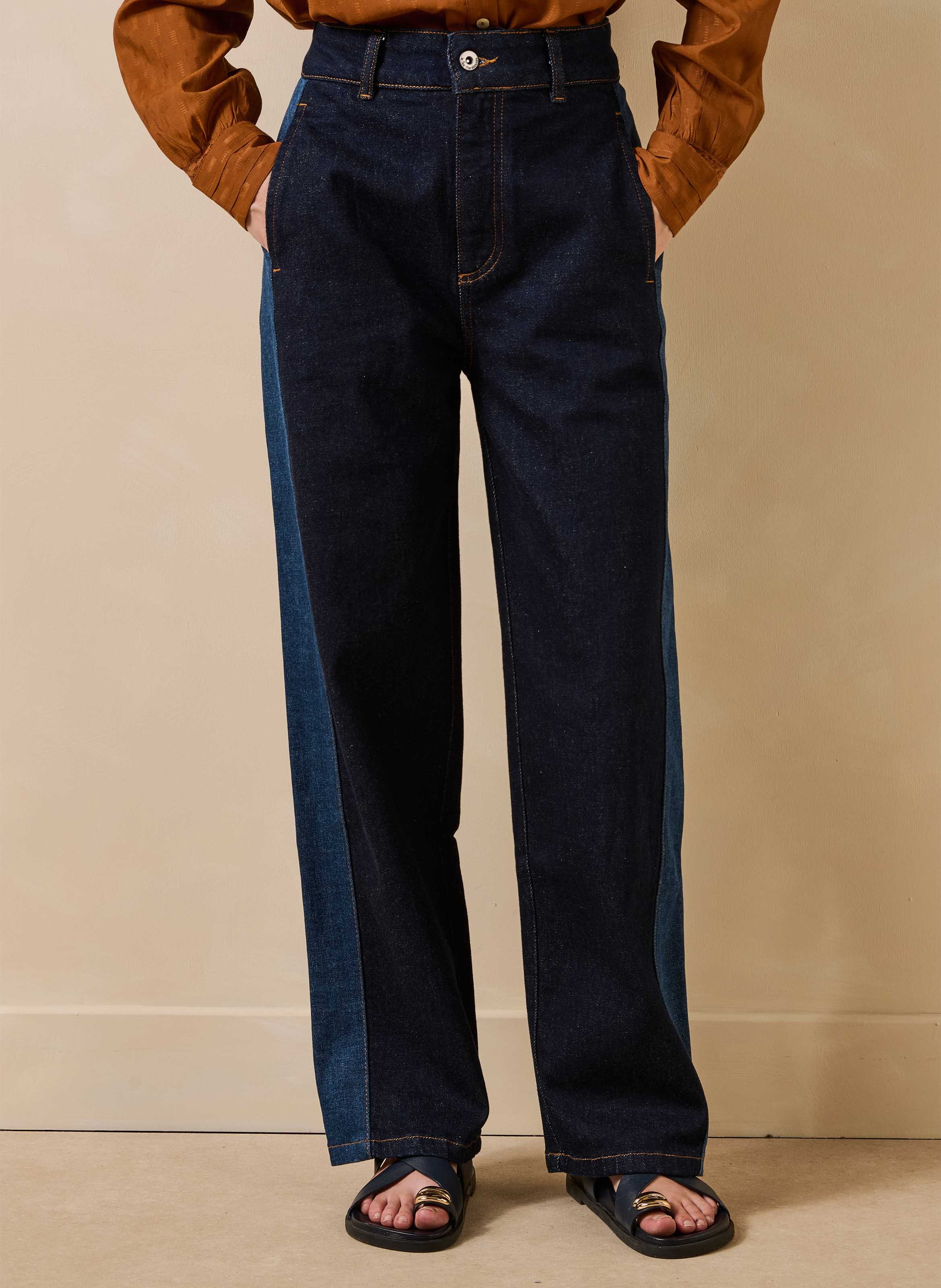 Jeans met wijde pijpen en hoge taille van een biologisch katoenmengsel LA FEE MARABOUTEE Blauw