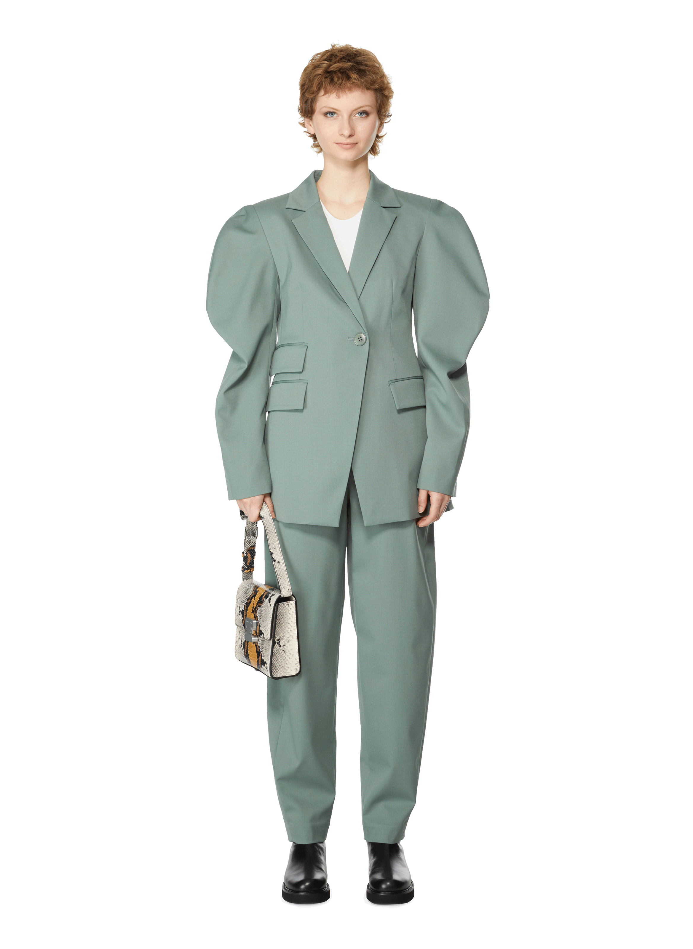 Wool blazer with scalloped sleeves TIBI Green