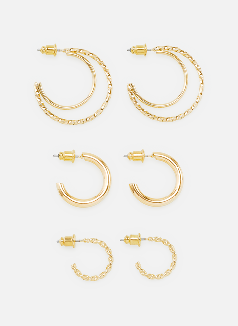 Set of 3 pairs of gold earrings AU PRINTEMPS PARIS 