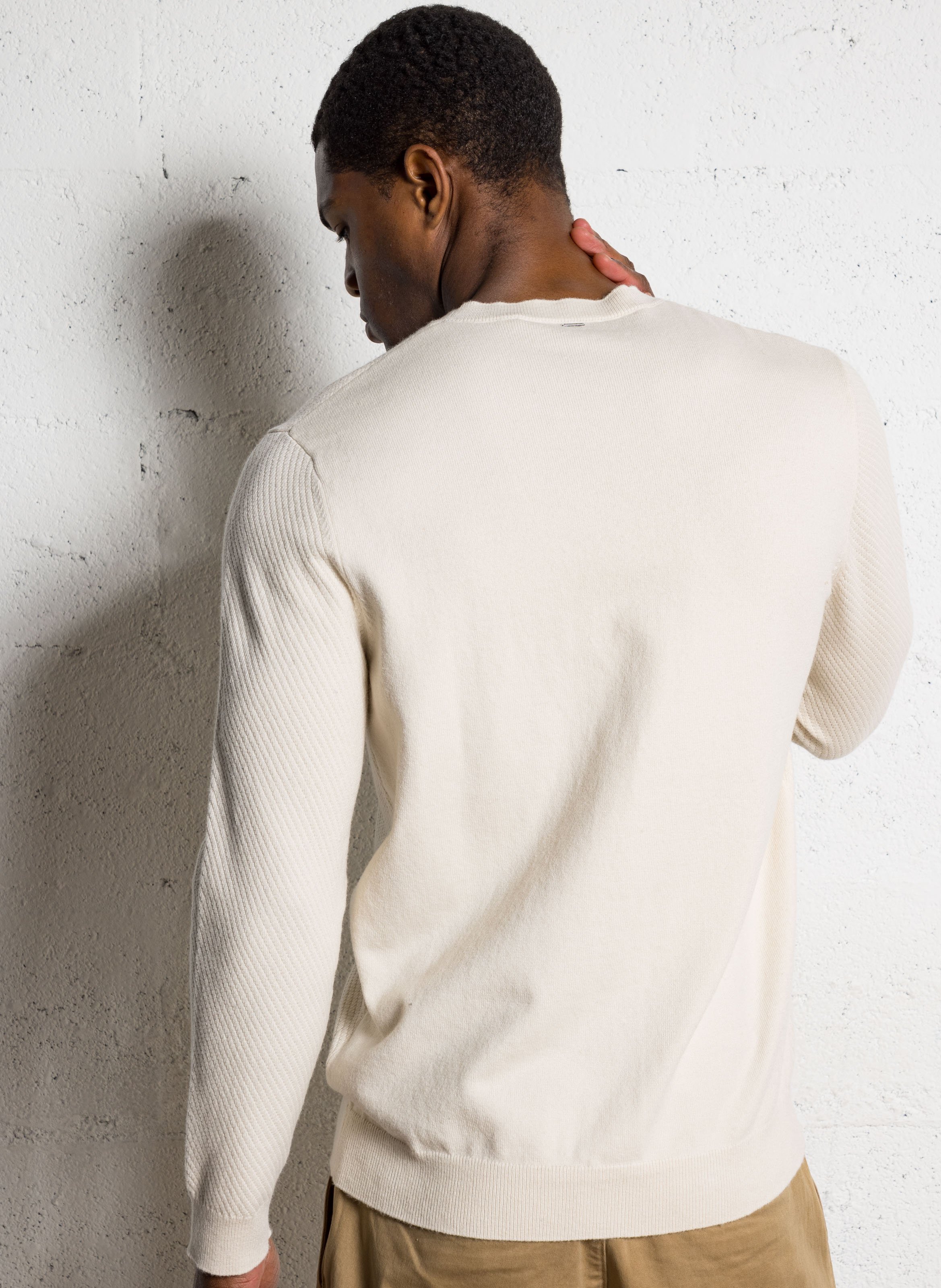 Pull droit col rond à tricot relief IKKS Blanc