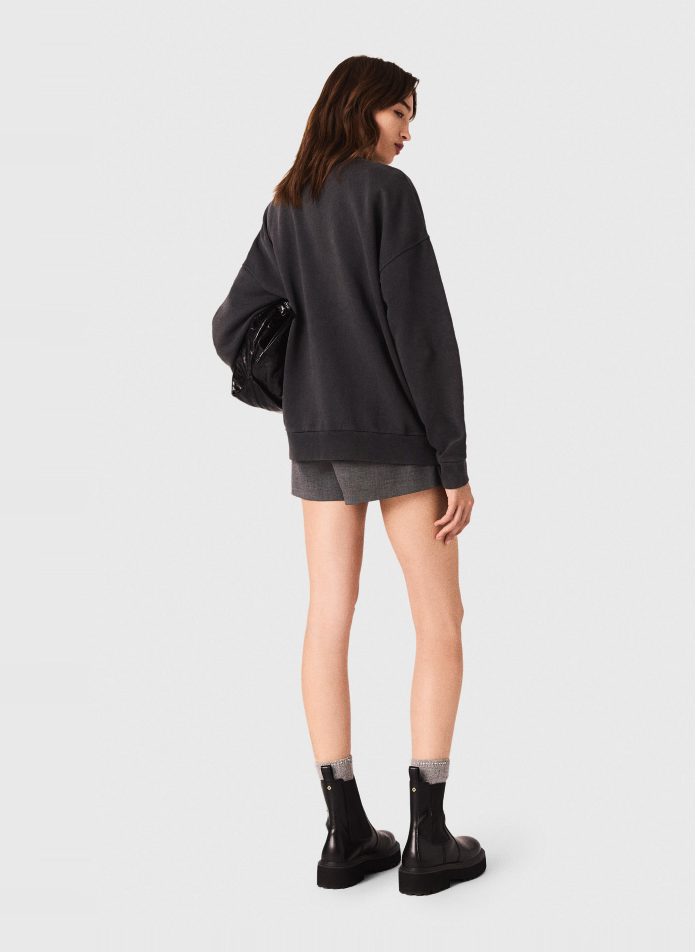 Sweat sérigraphié en coton délavé MAJE Gris