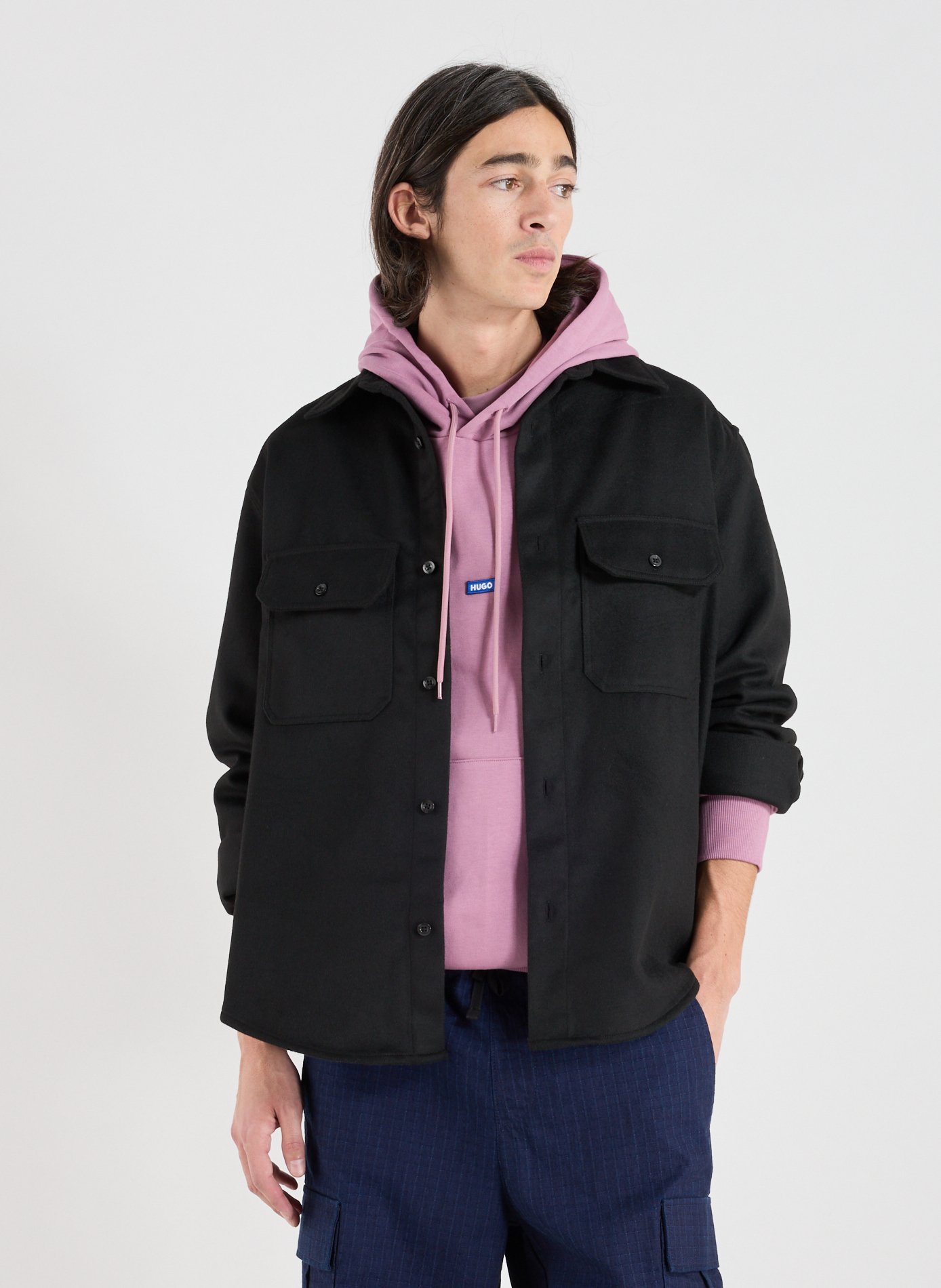 HUGO BLUE Oversized brushed flannel shirt Black