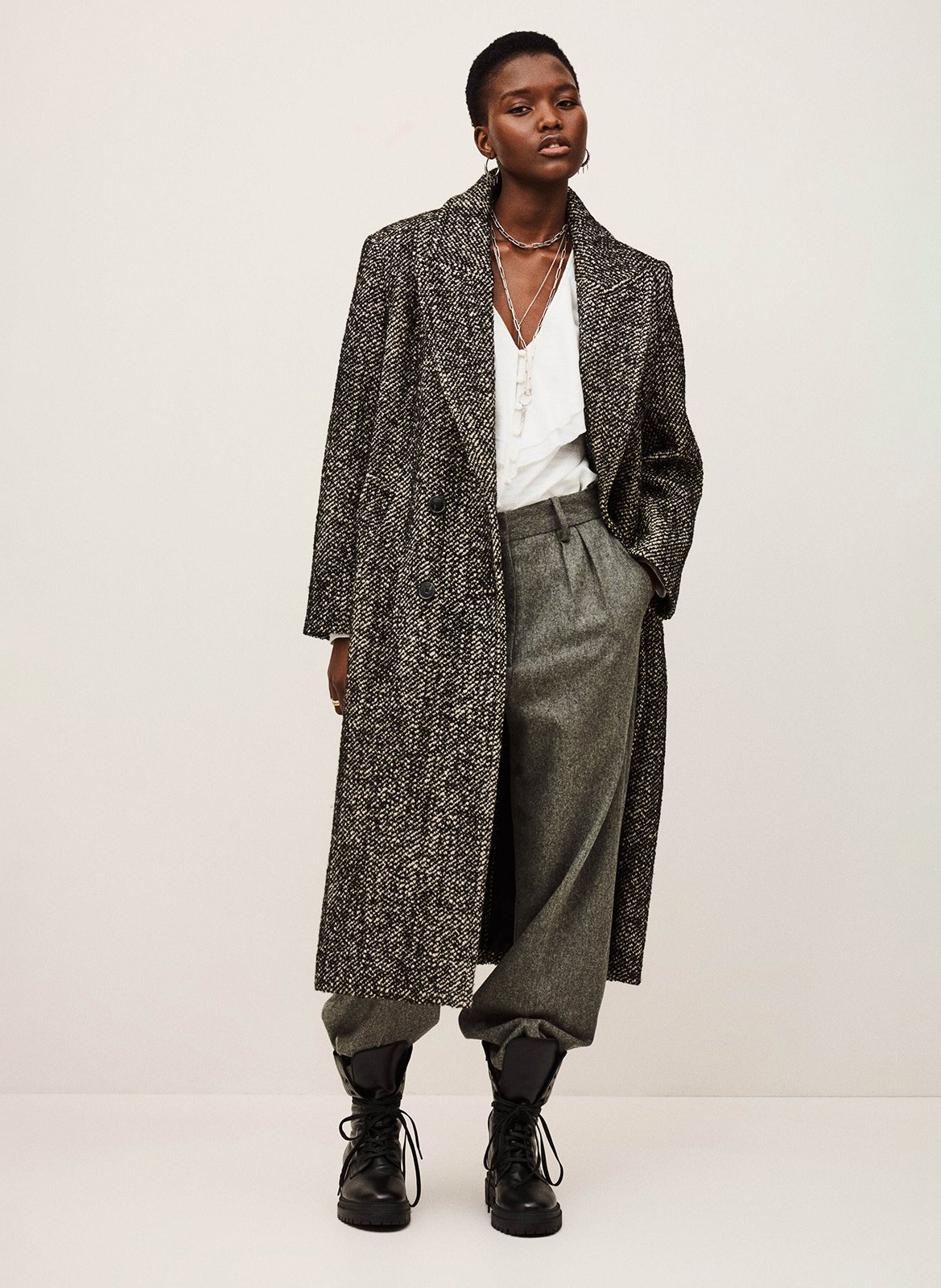 BA&SH Manteau long en maille bicolore voxlow Noir