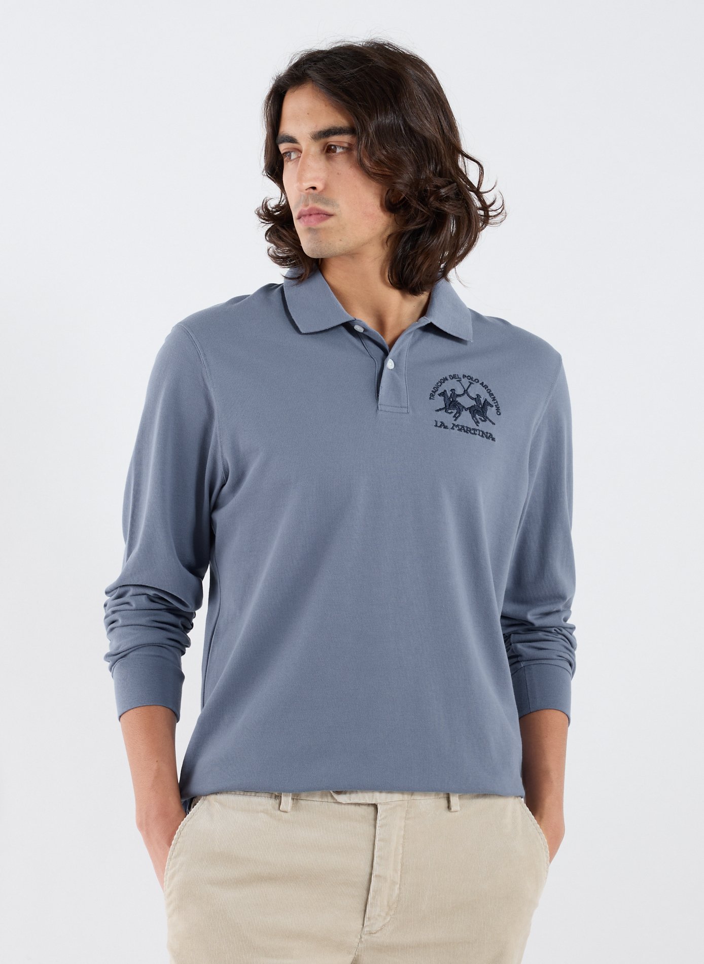 LA MARTINA Polo à manches longues en coton mélangé Bleu