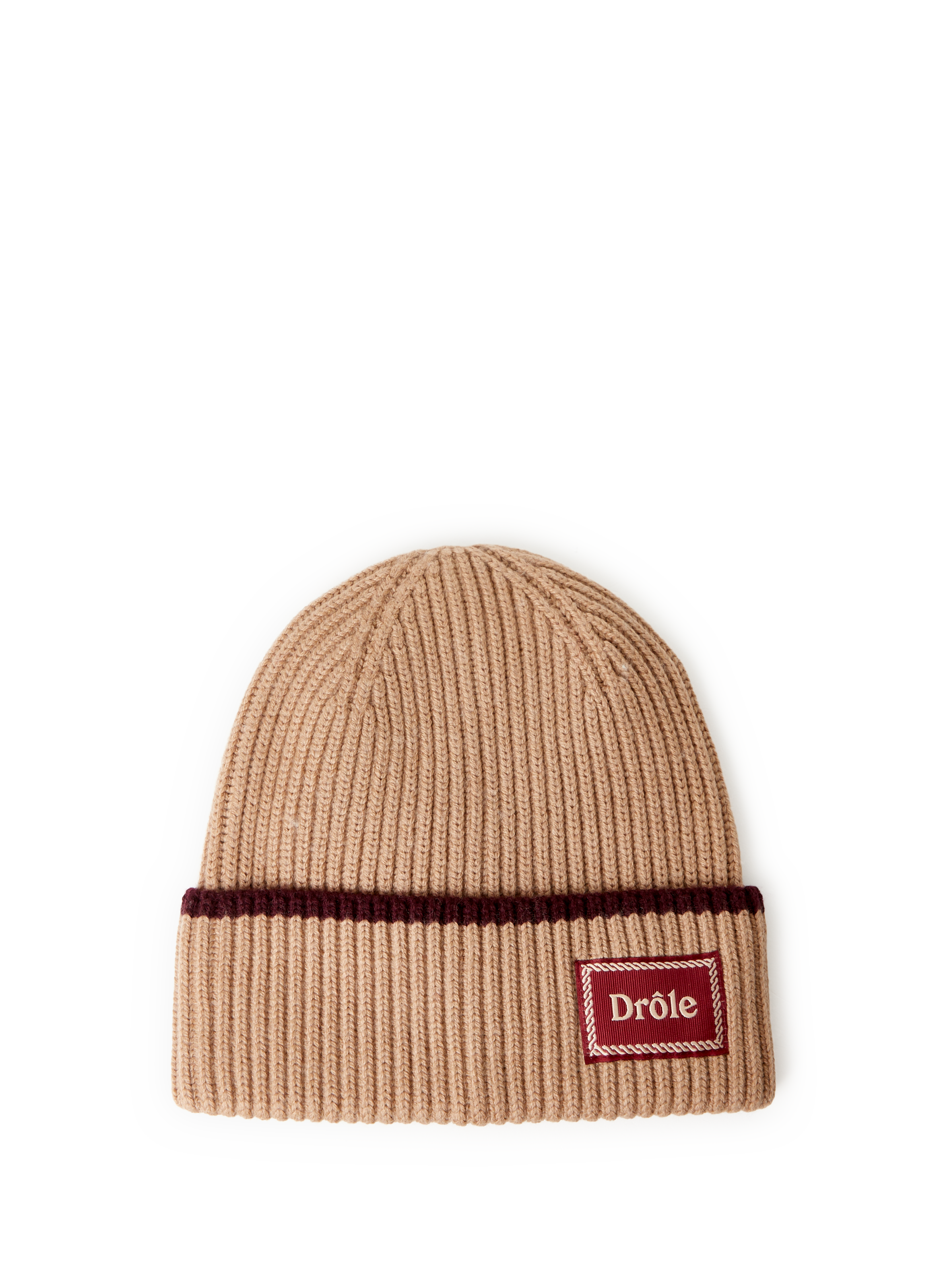DROLE DE MONSIEUR Ribbed Merino Wool Beanie Beige