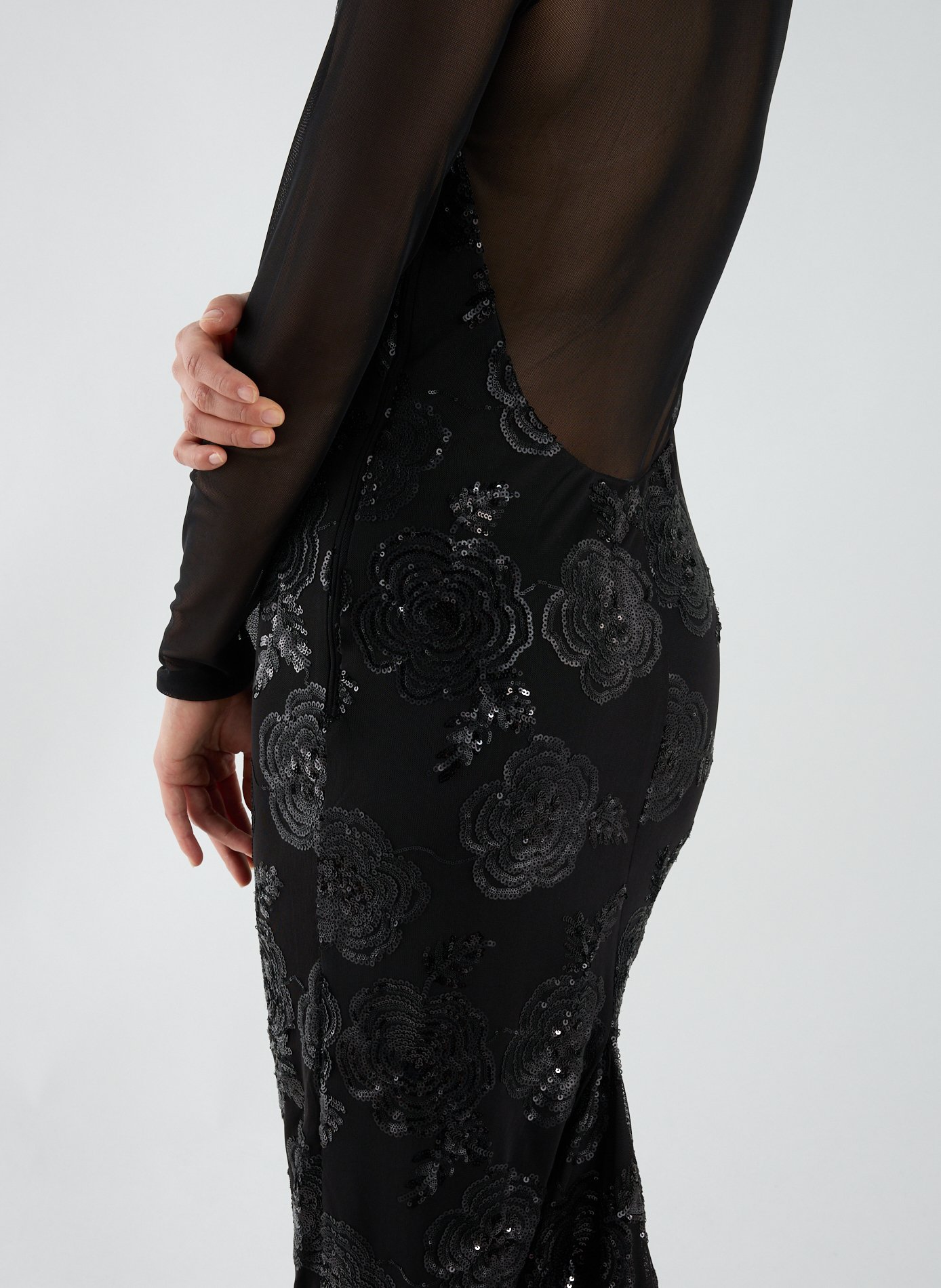 Robe longue à broderies sequins ROTATE Noir