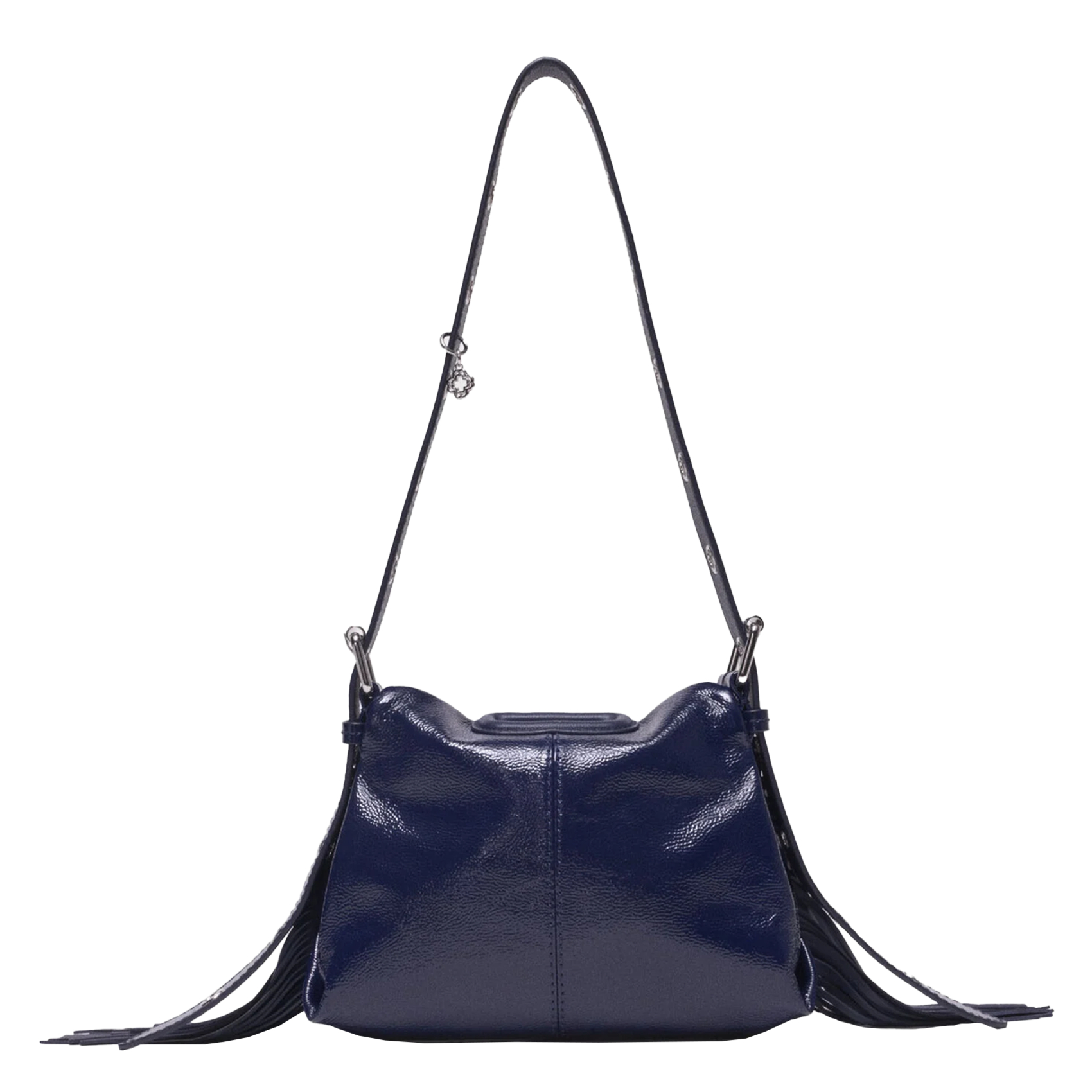 Sac bandoulière à franges en cuir miss m mini MAJE Bleu