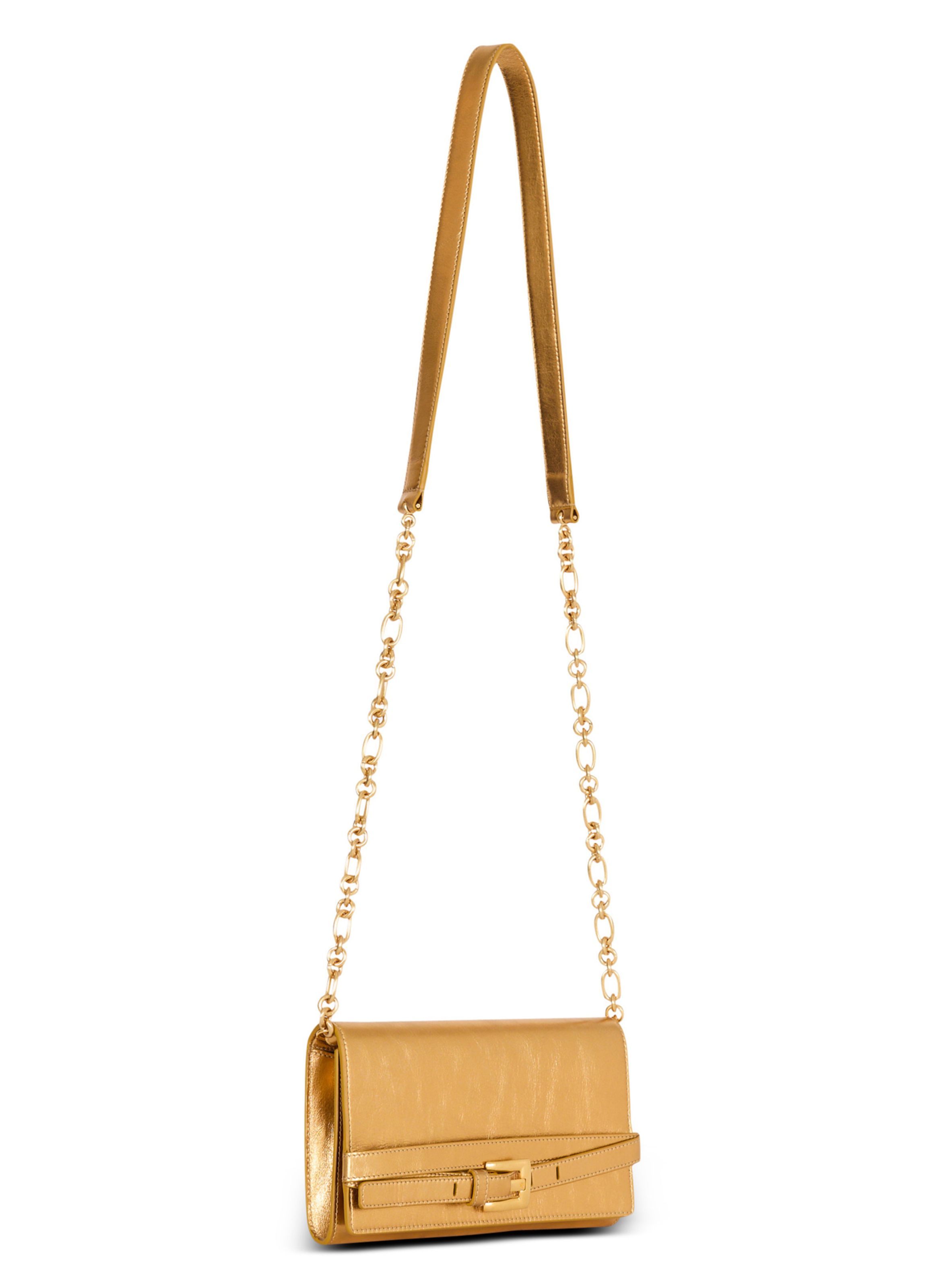 Portefeuille shuffle en cuir lamé BALMAIN Doré