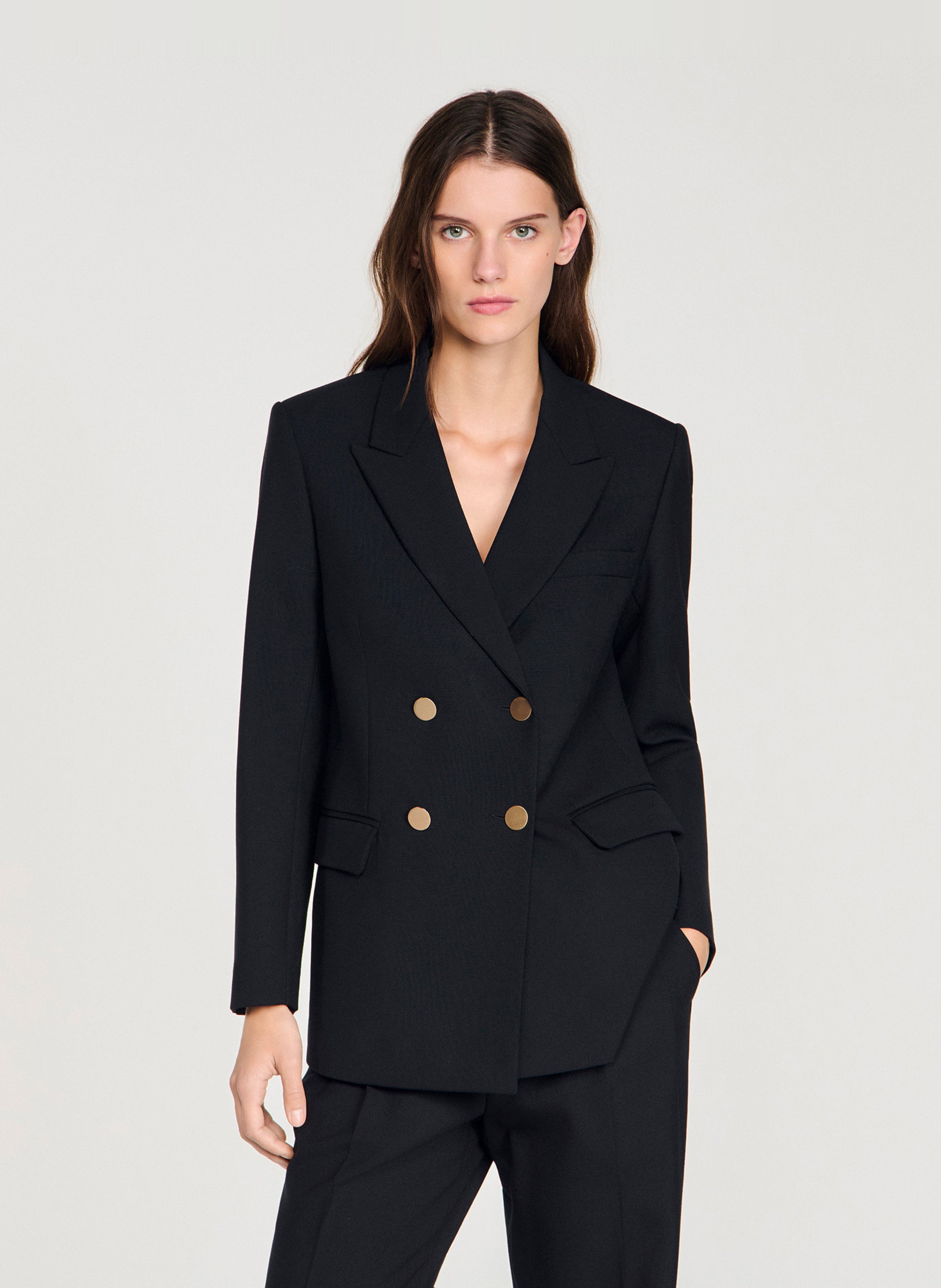 Veste cintrée col tailleur en laine SANDRO Noir
