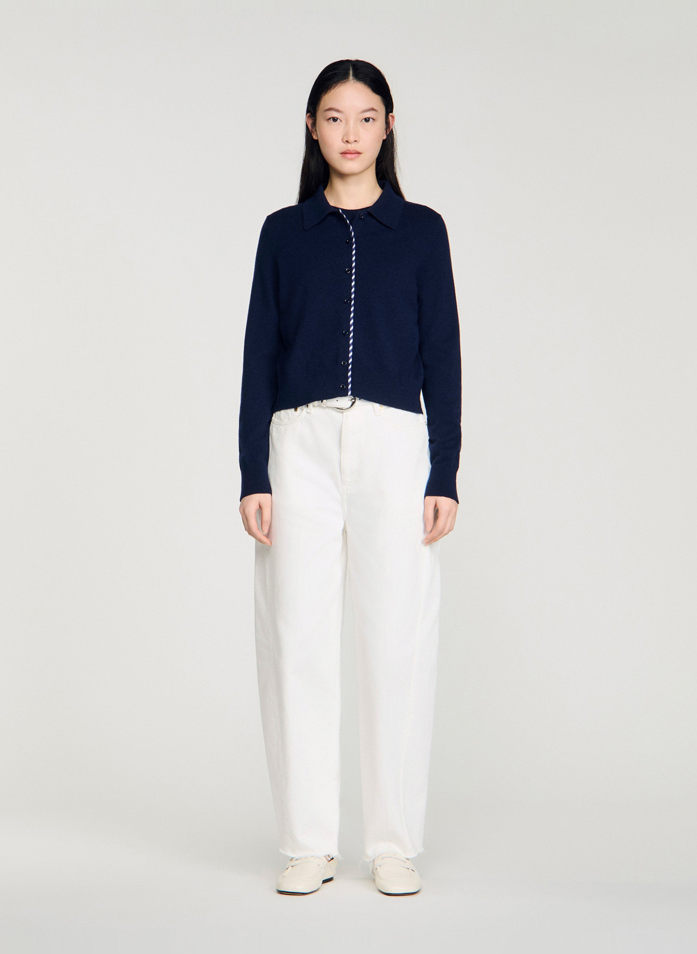 Cardigan droit en laine et cachemire SANDRO Bleu