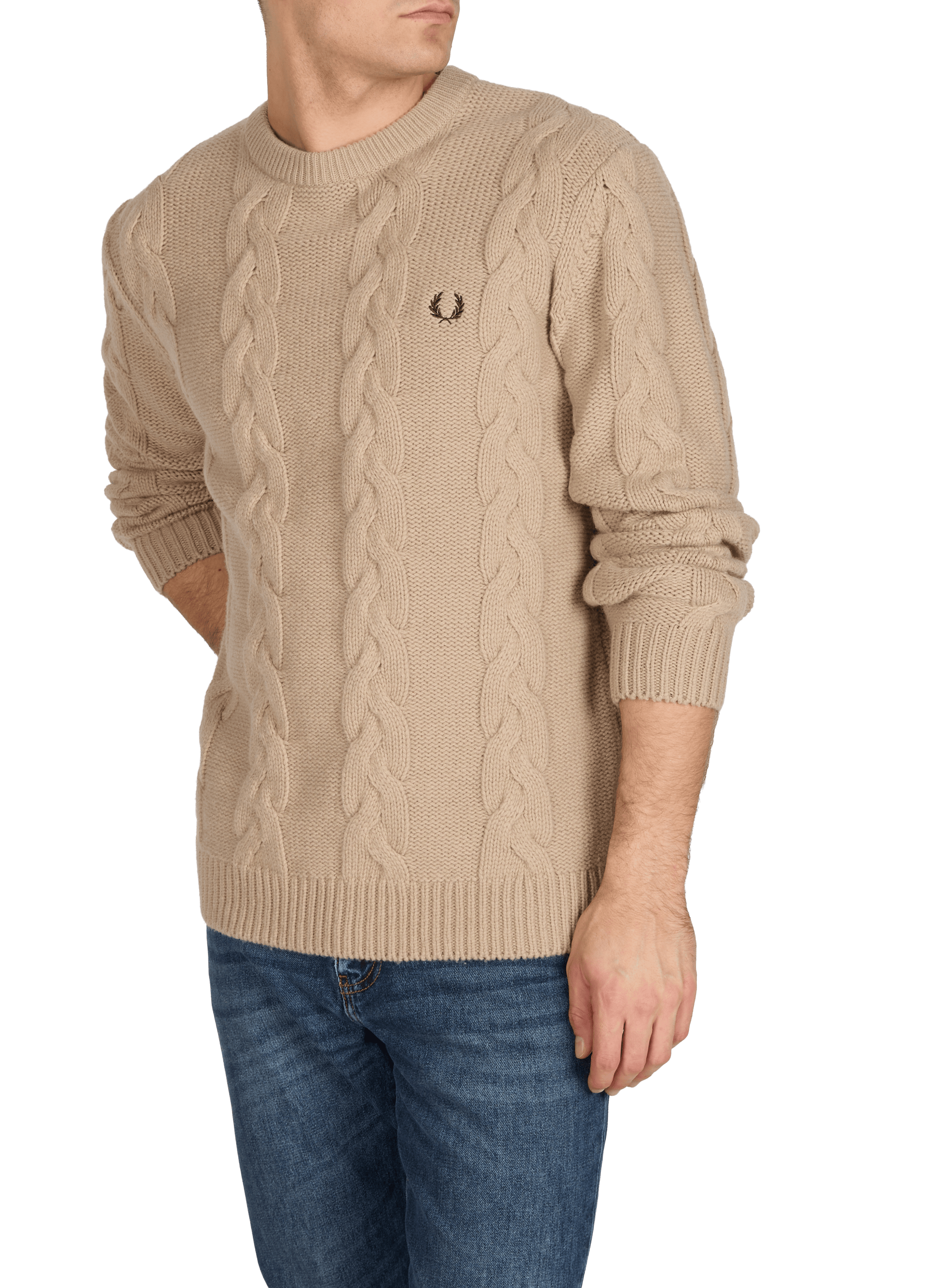 Pull mailles à col rond en coton FRED PERRY Beige