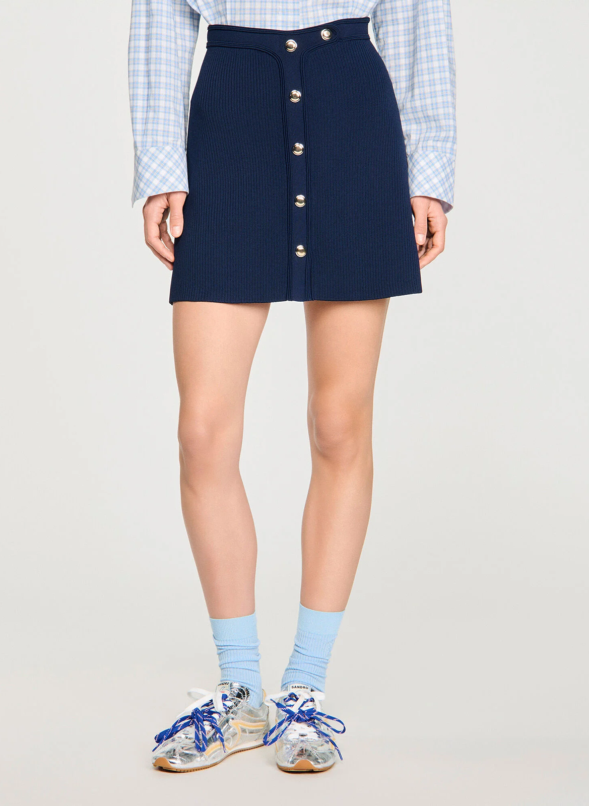 Baskets basses métallisées en cuir SANDRO Argent