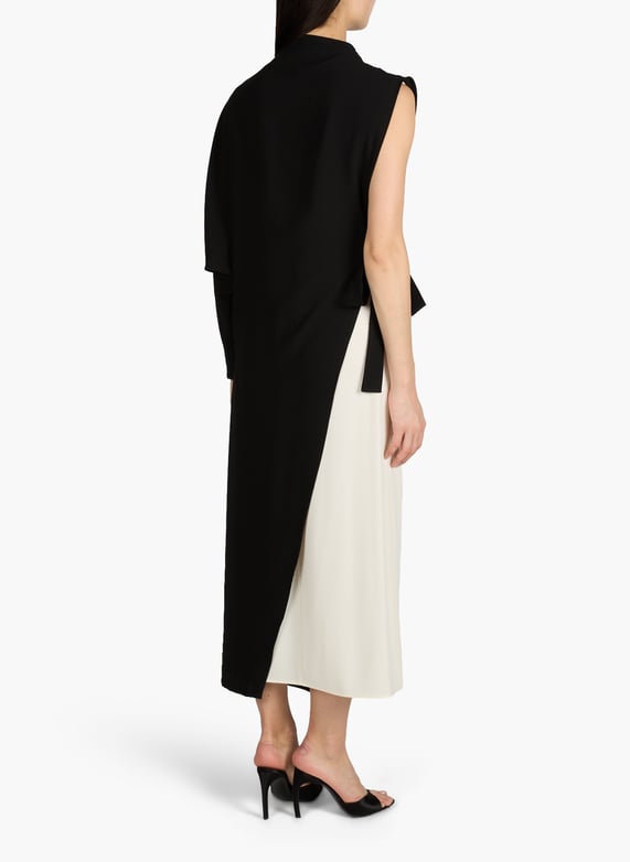 two tone asymmetrical dress Asymmetrical satin dress with fringes