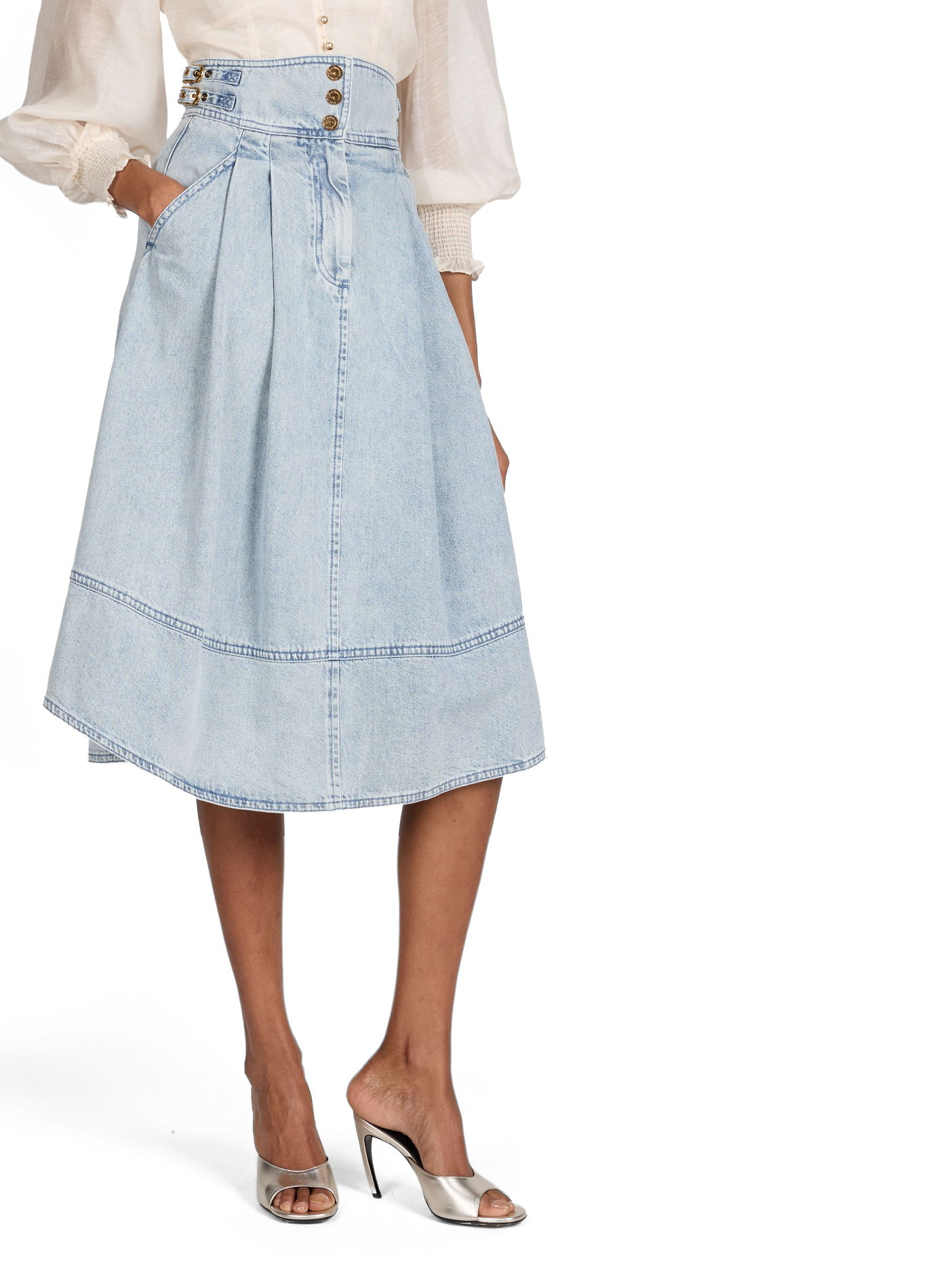 Jupe midi en jean en coton ZIMMERMANN Bleu