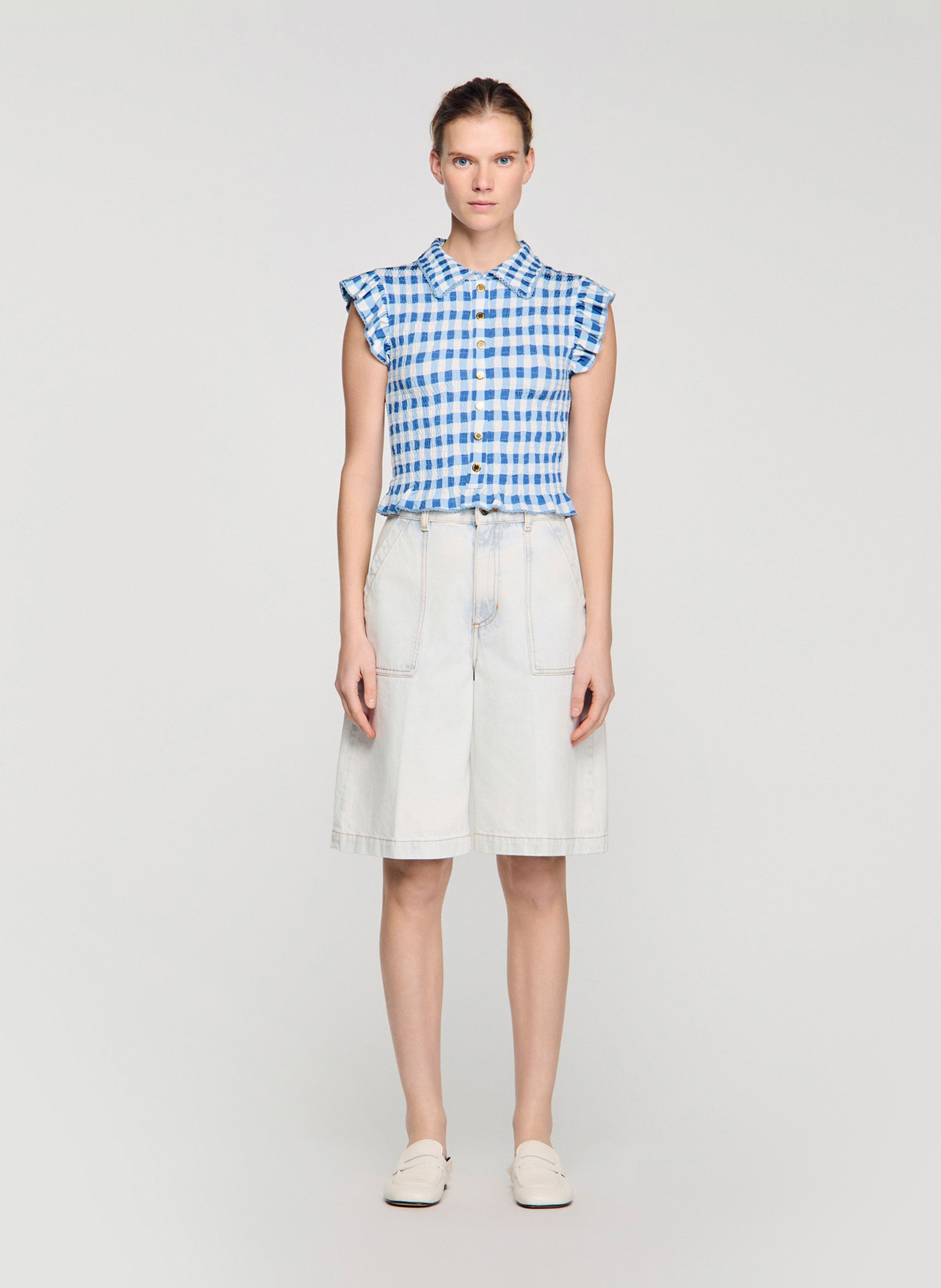 Top col classique à carreaux SANDRO Bleu