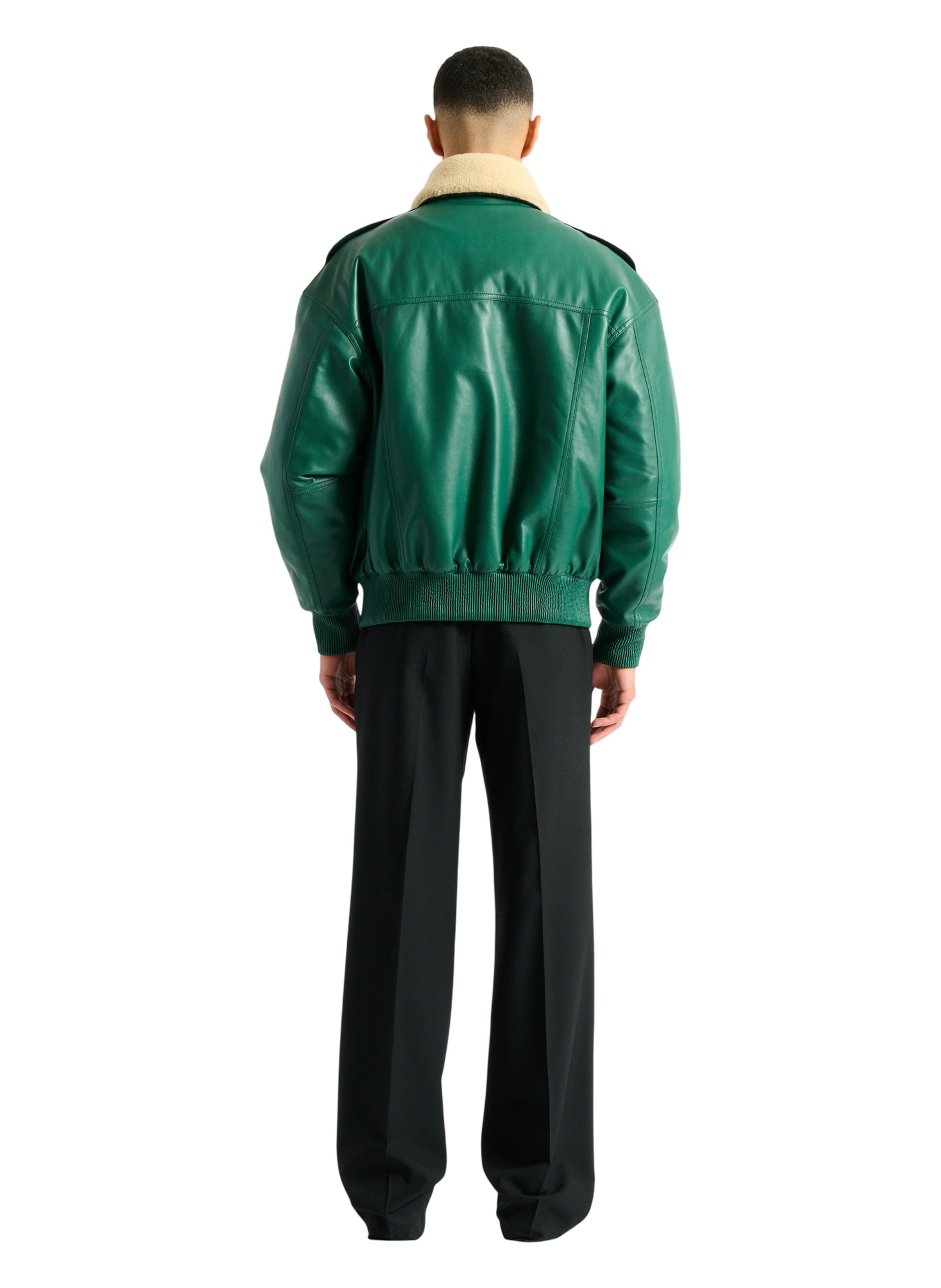 Bomber en cuir et shearling BALMAIN Vert
