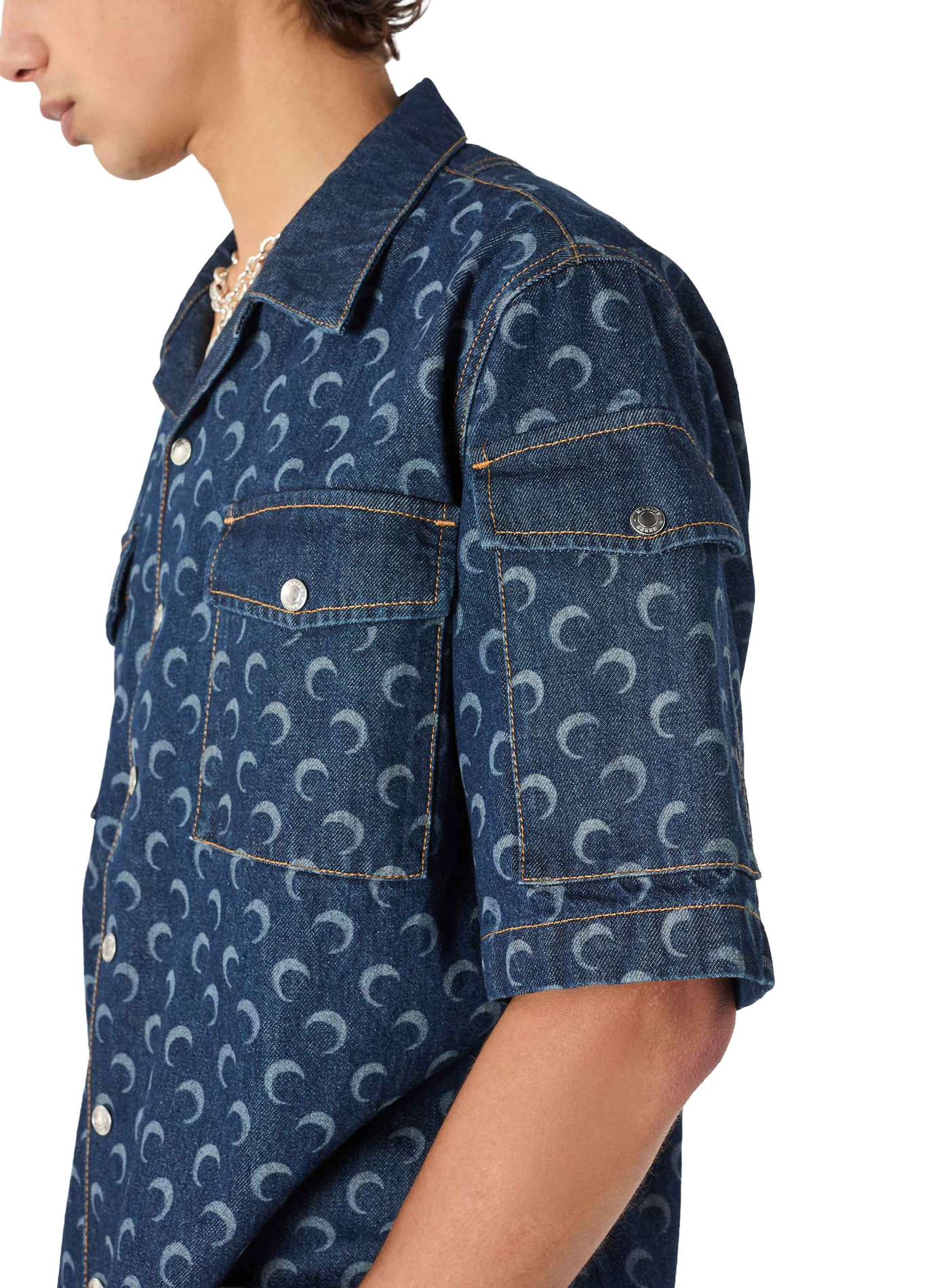Chemise ample à manches courtes en denim bleu nuit MARINE SERRE Bleu
