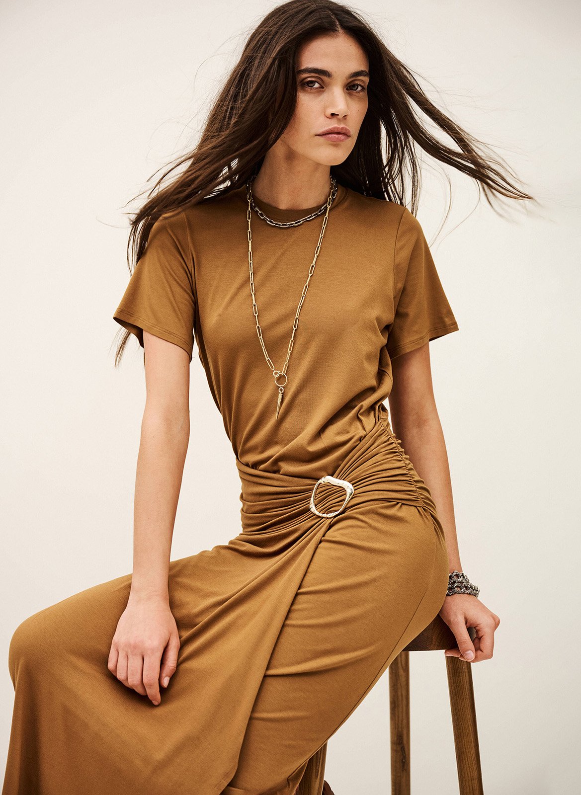 Robe midi ajustée avec drapé unie galtea BA&SH Marron