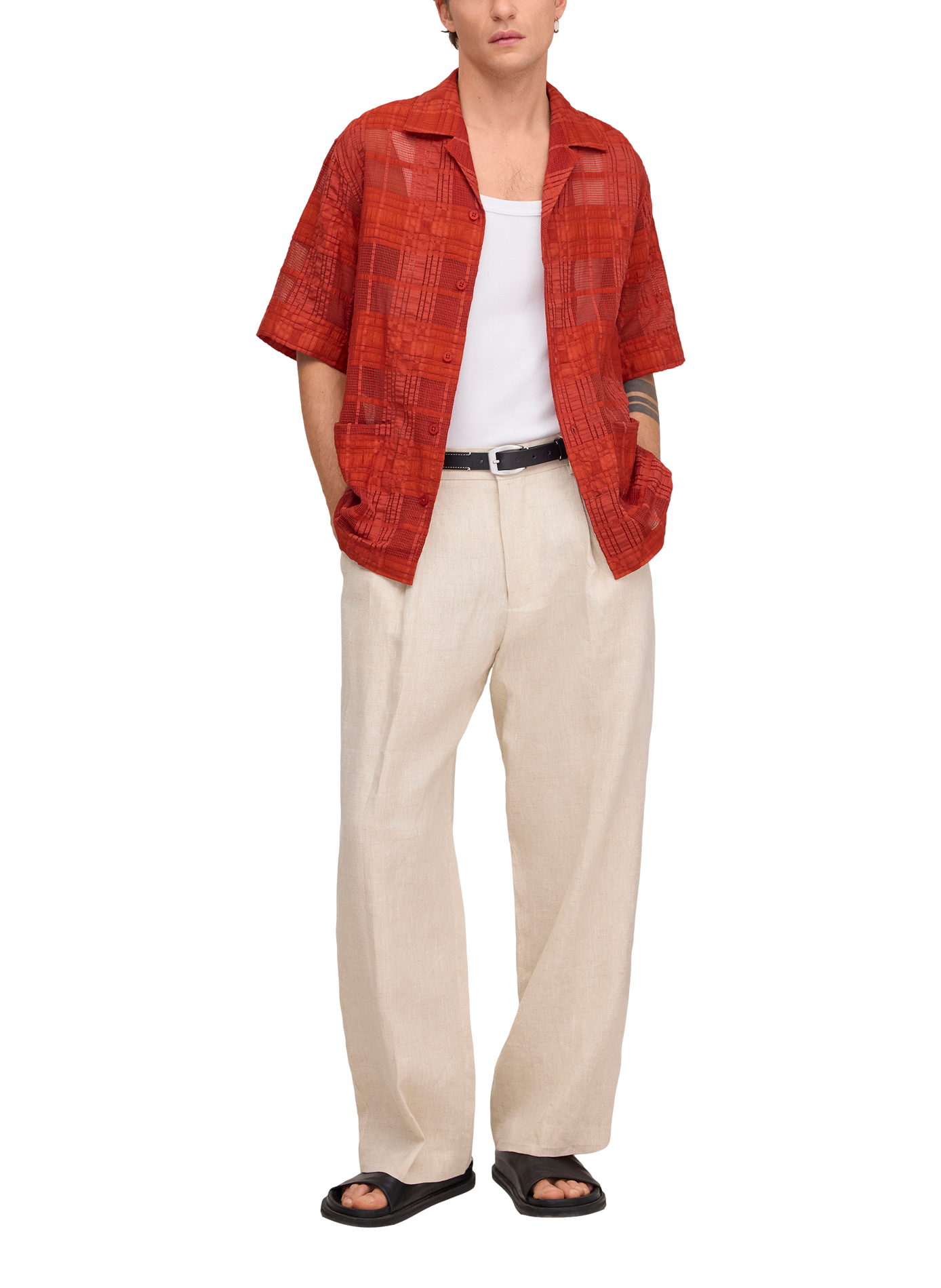Checked shirt with knit panel NN.07 Red