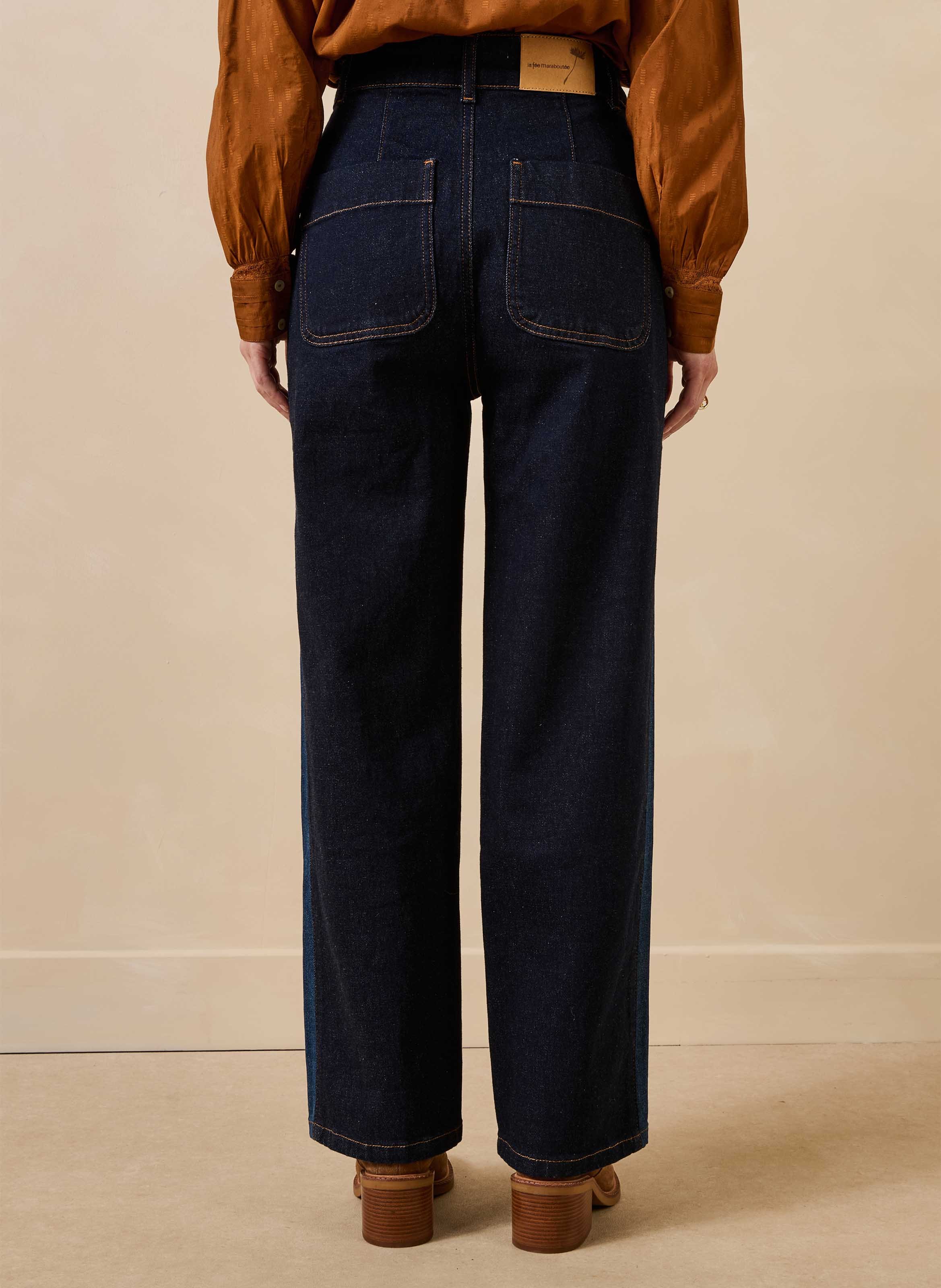 Jeans met wijde pijpen en hoge taille van een biologisch katoenmengsel LA FEE MARABOUTEE Blauw