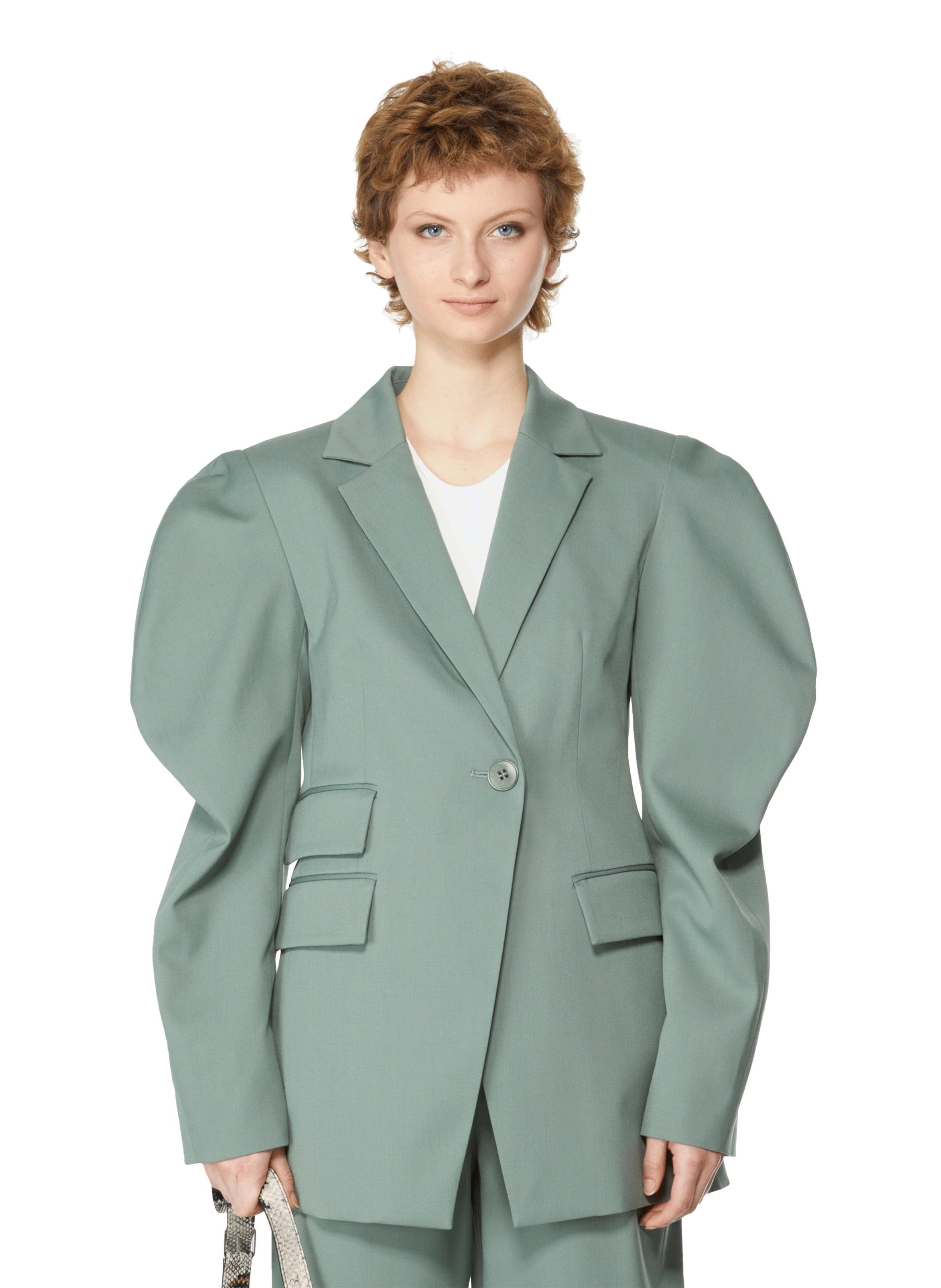 Wool blazer with scalloped sleeves TIBI Green