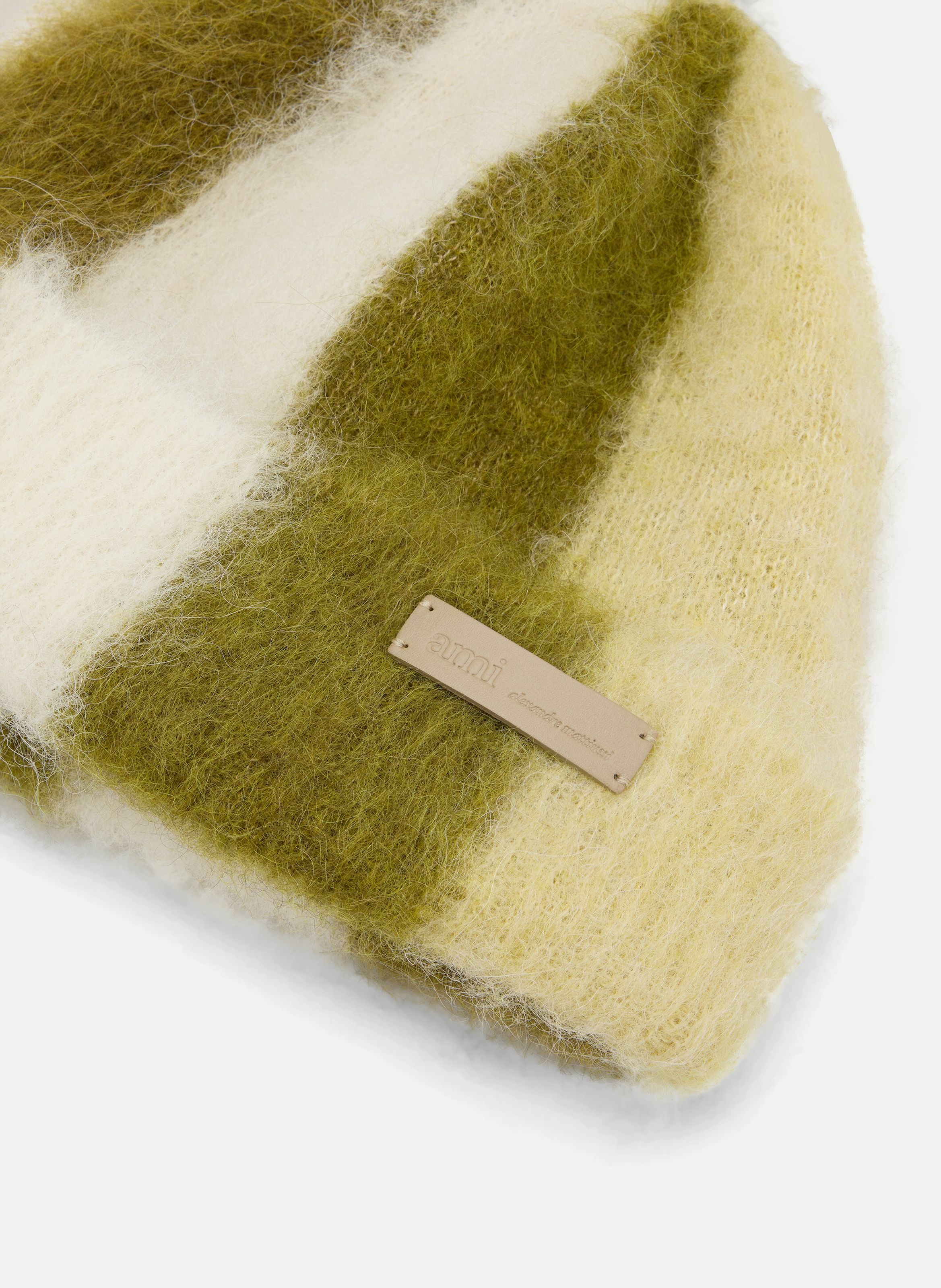 Bonnet rayé ami de coeur en alpaga unisexe AMI PARIS Beige